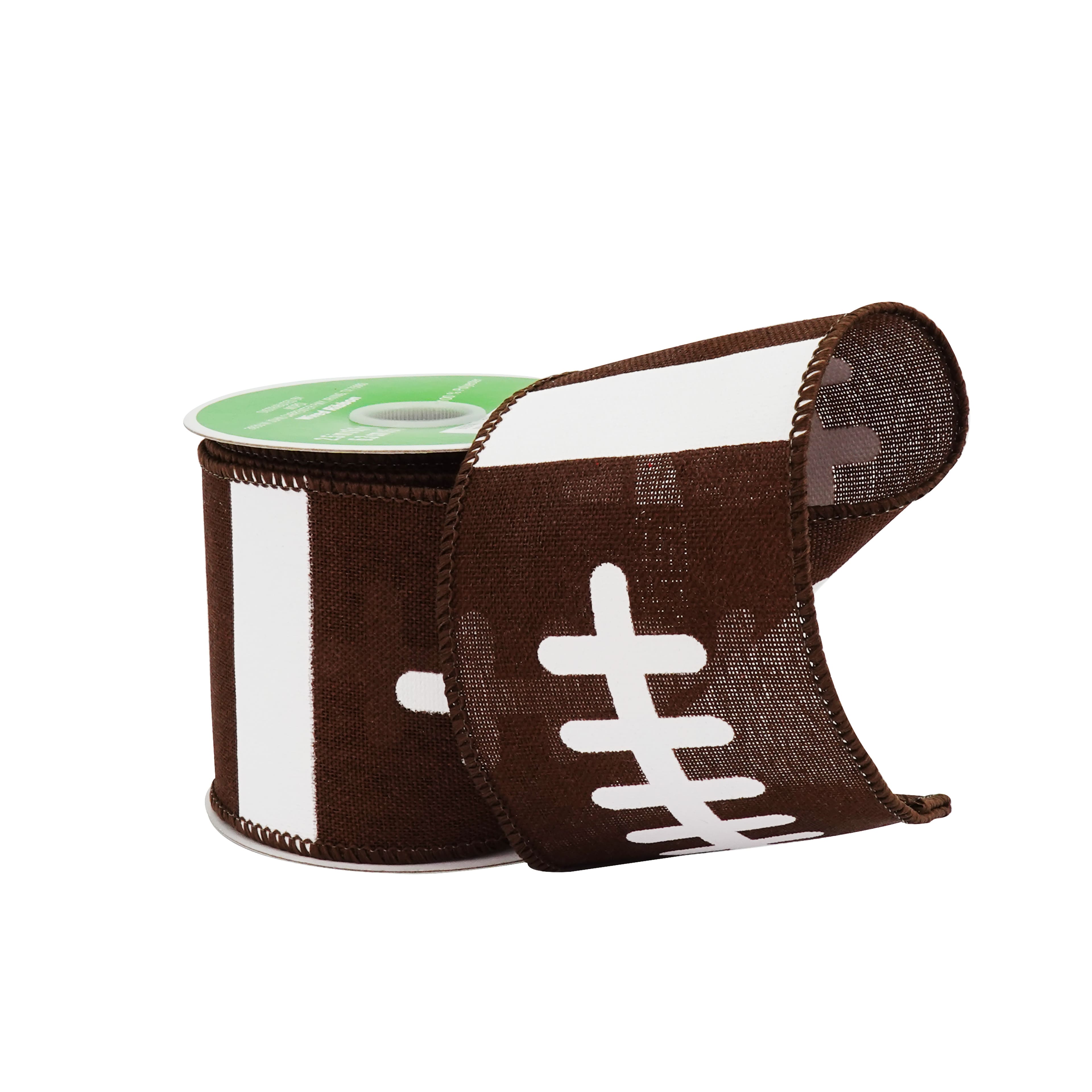 2.5" x 6.6yd. Football Stitch Wired Faux Linen Ribbon by Celebrate It®