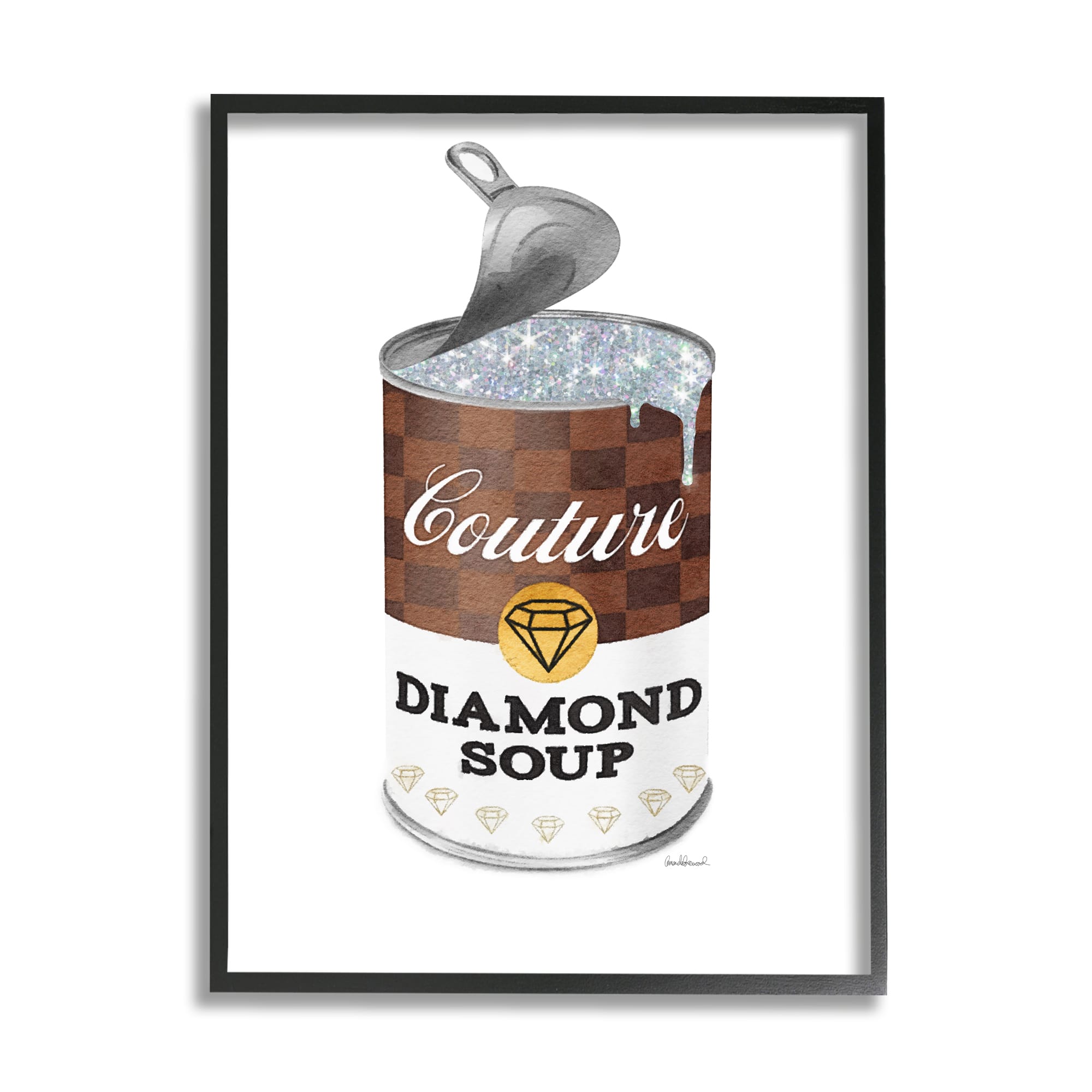 Stupell Industries Couture Fashion Pop Condensed Soup Can Brown Glam Framed Wall Art