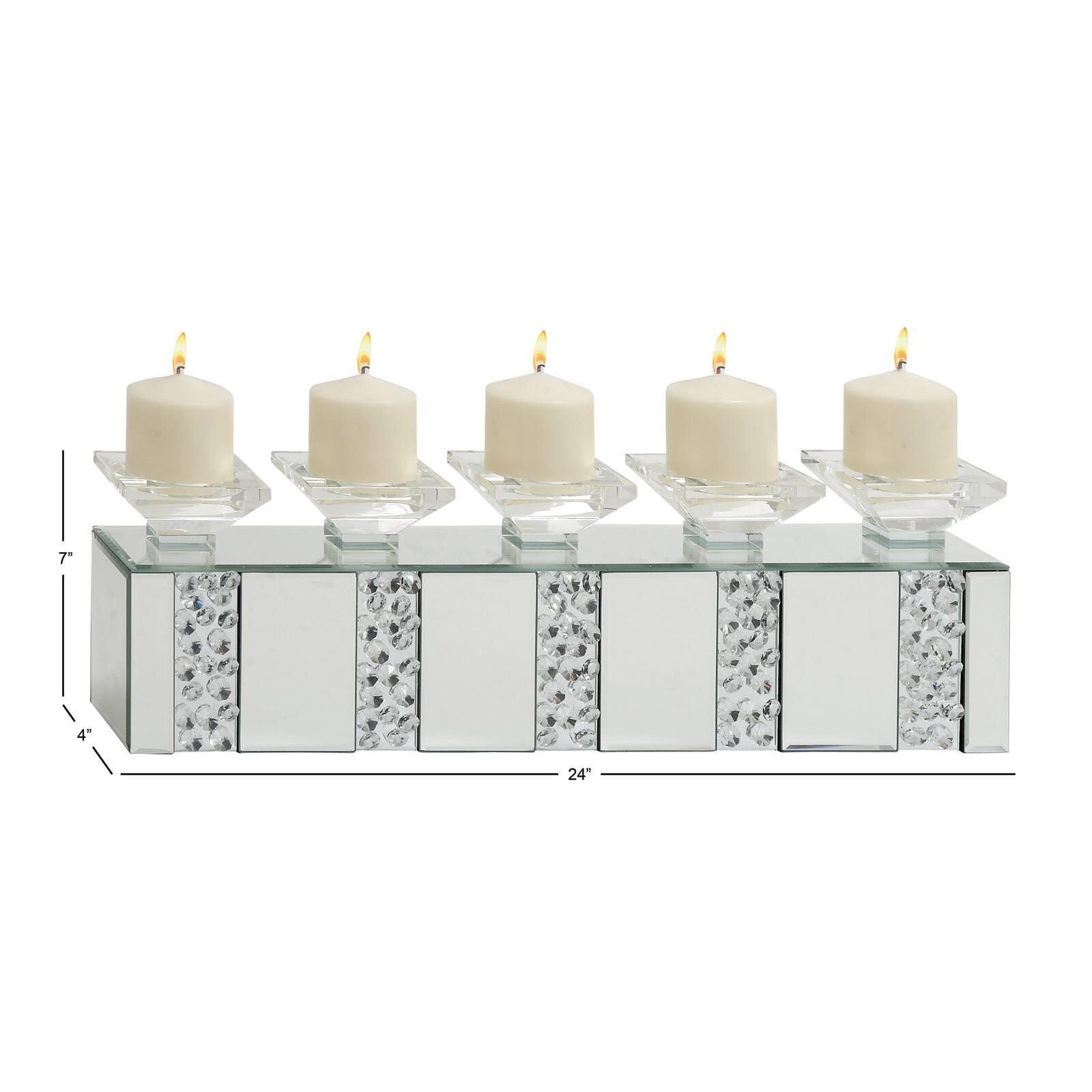 24" Clear Wood Glam Candlestick Holder