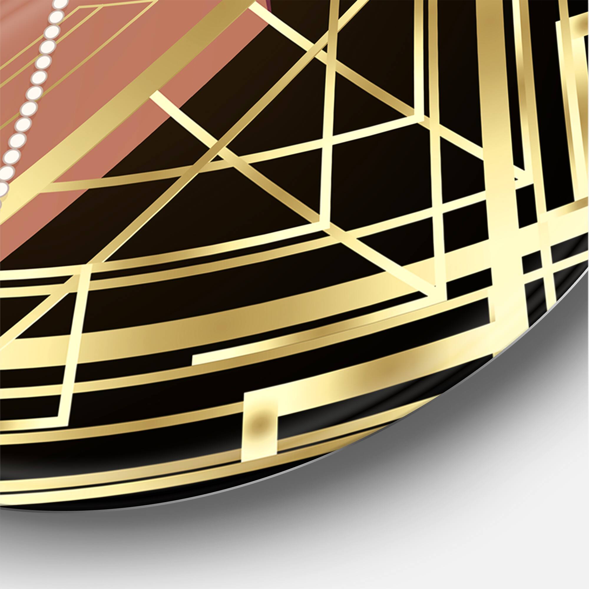 Designart - Retro Women In Golden Art Deco Geometrics III - Modern Metal Circle Wall Art