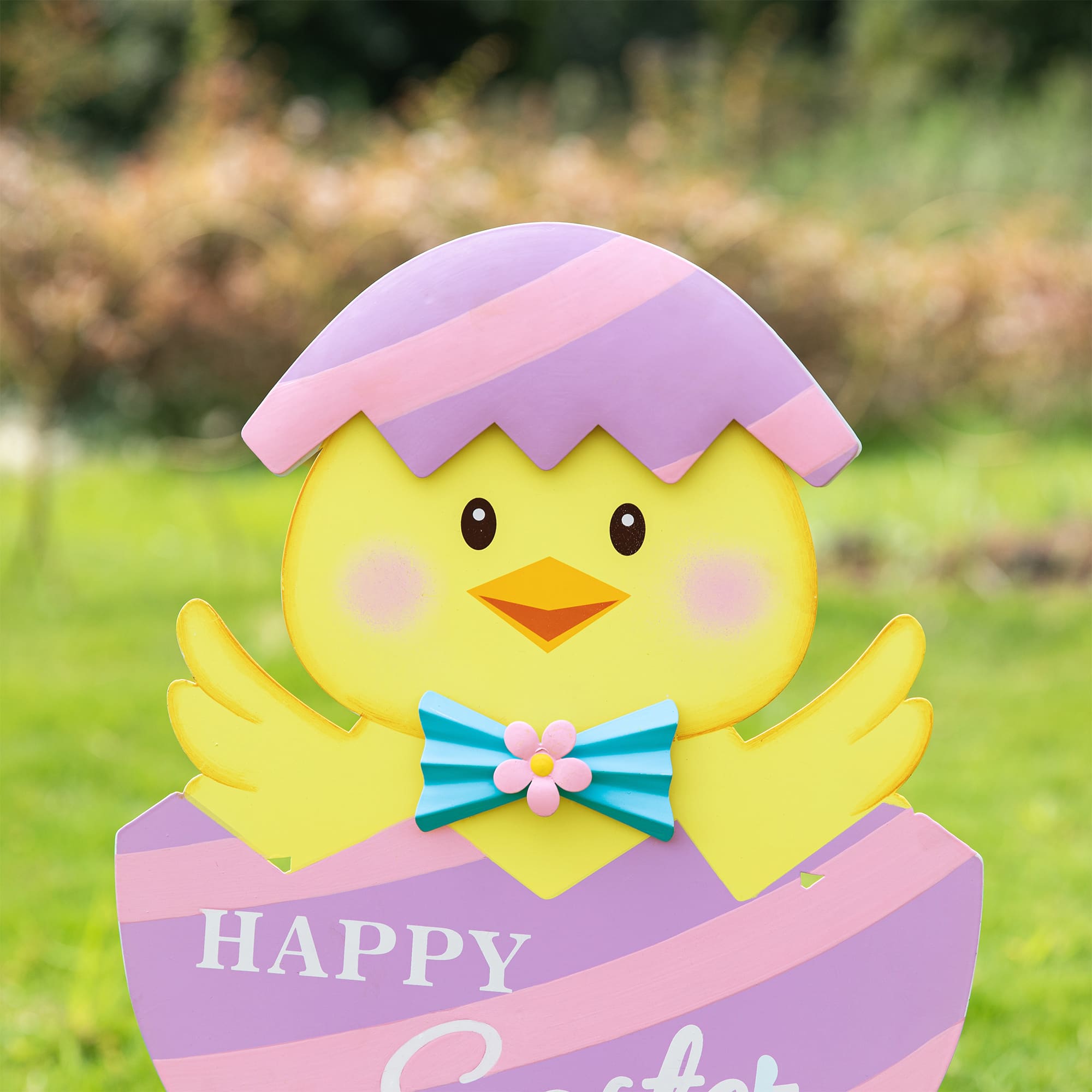 Glitzhome® 24" Easter Metal Bunny & Chick Egg Yard Stake Set