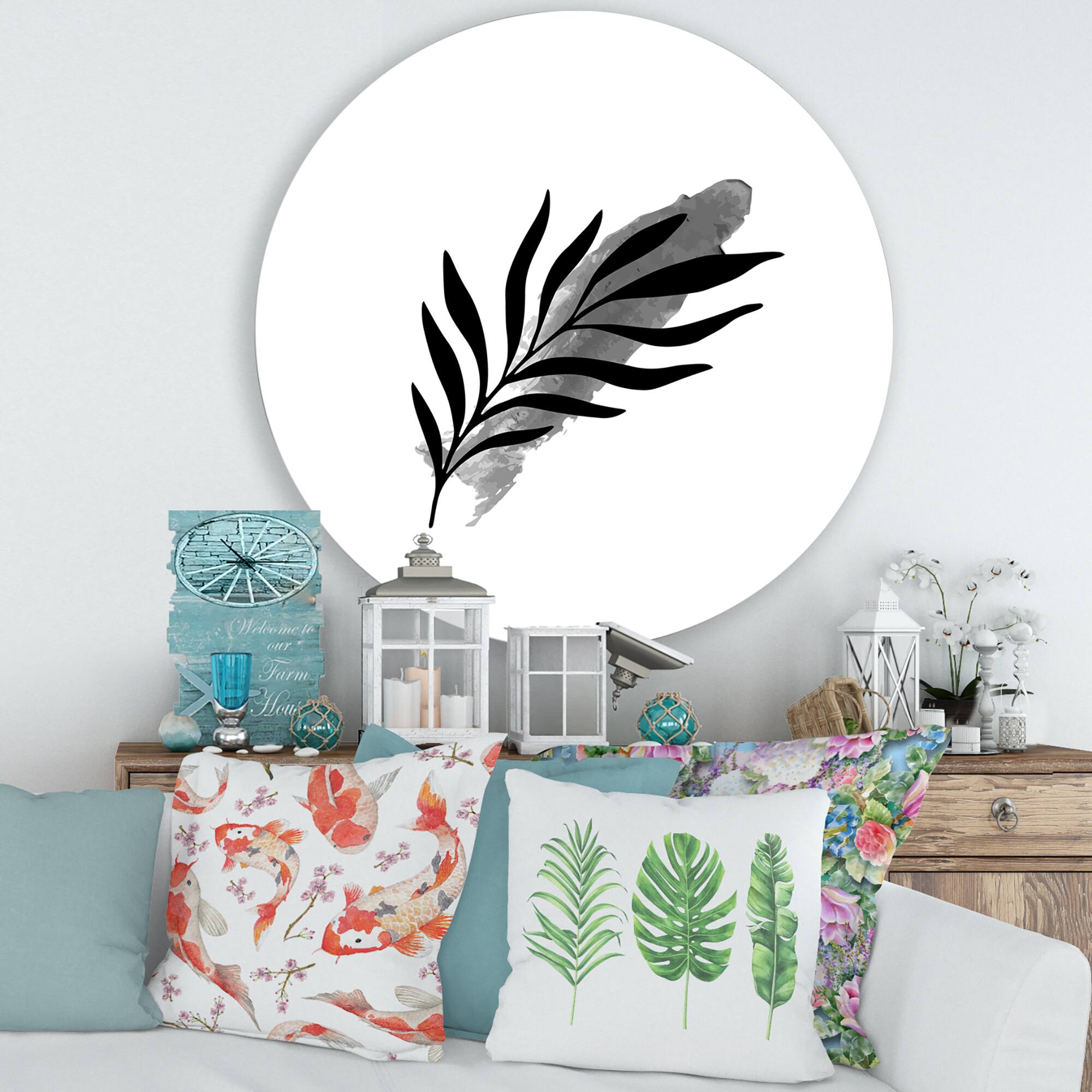 Designart - Abstract Tropical Leaf I - Modern Metal Circle Wall Art