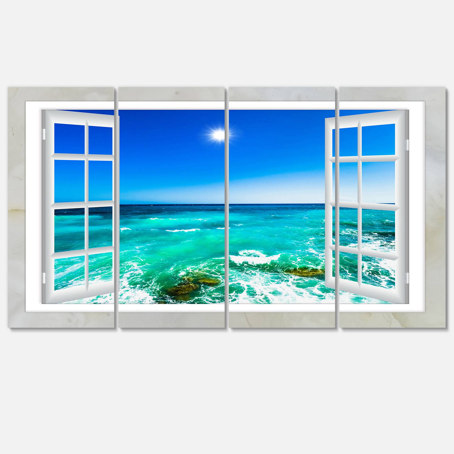 Designart - Open Window to Wavy Ocean - Extra Large Seashore Canvas Art
