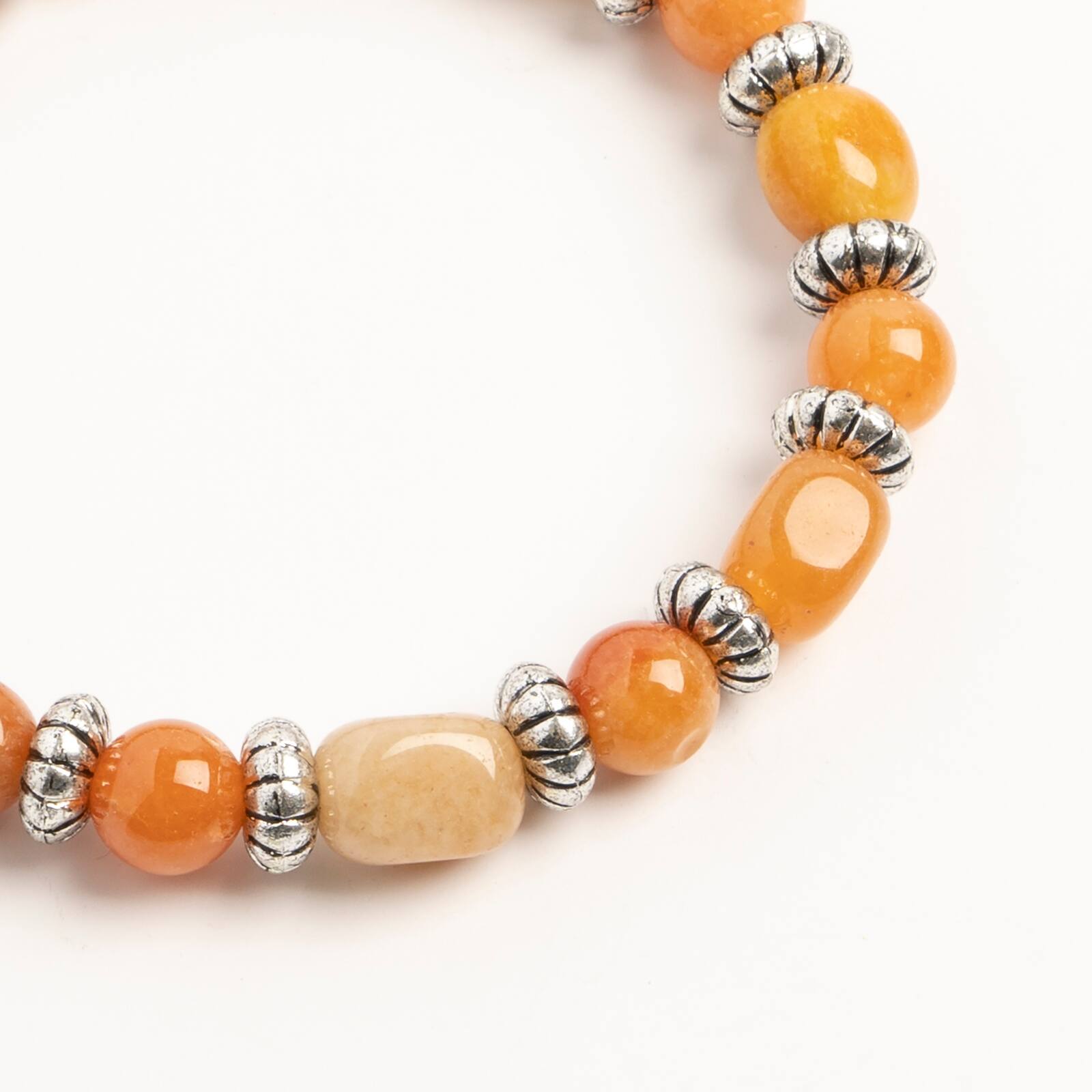 John Bead Peach Aventurine & Silver Rondelle Bead Stretch Bracelet