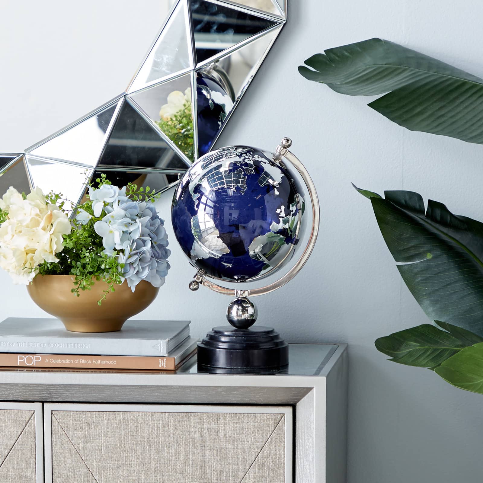 13" Blue Ceramic Coastal Globe