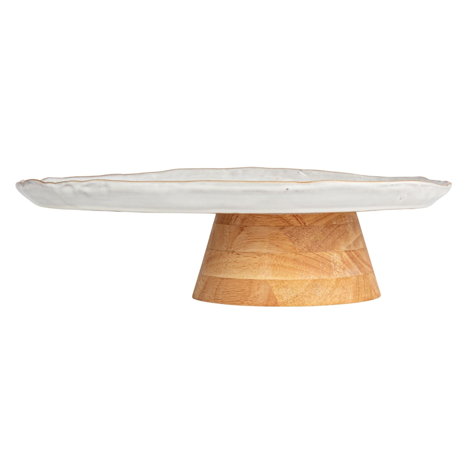 Hello Honey® 13.75" Acacia-Base White Stoneware Elegance Pedestal