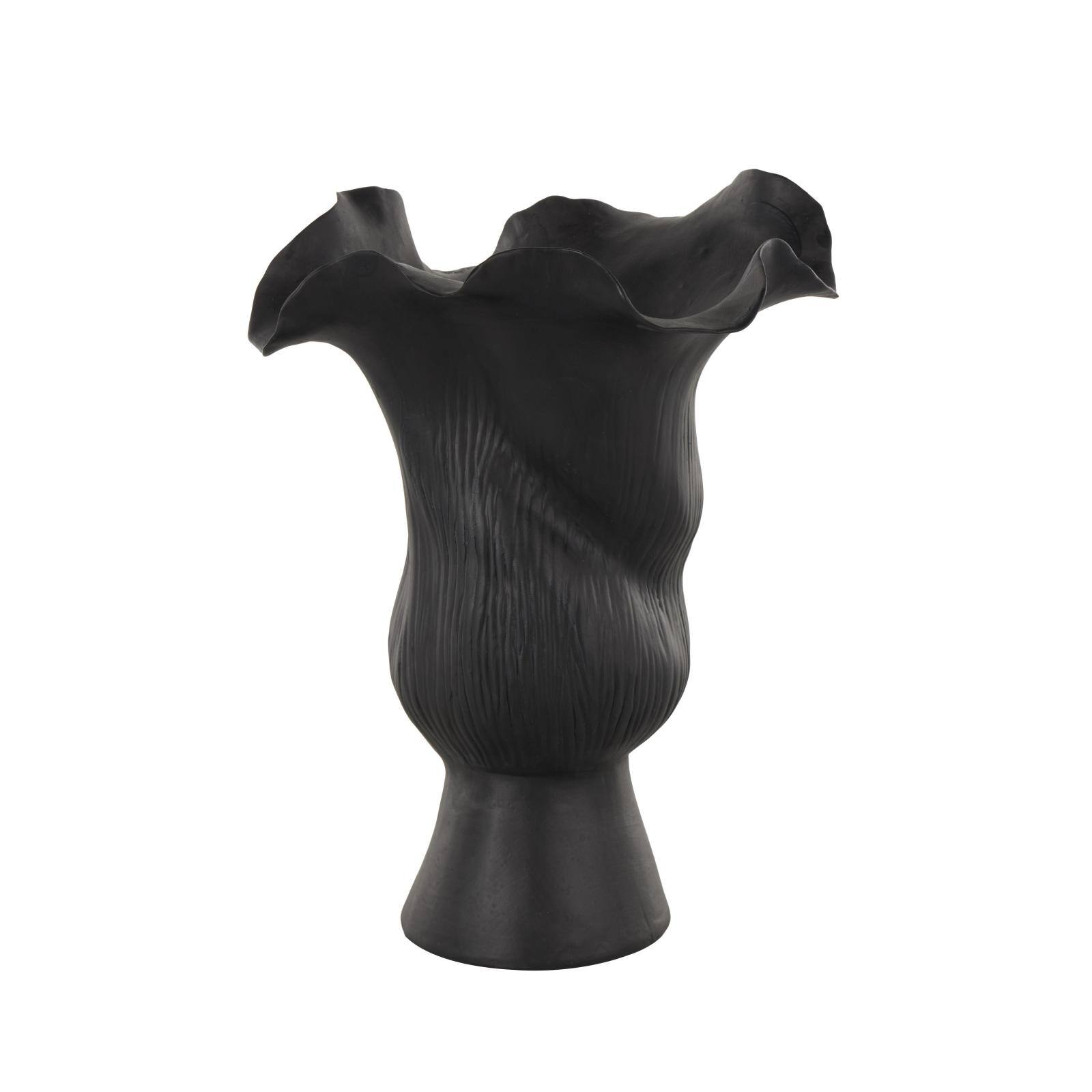 10.5" Black Ceramic Abstract Floral Vase with Linear Grooves