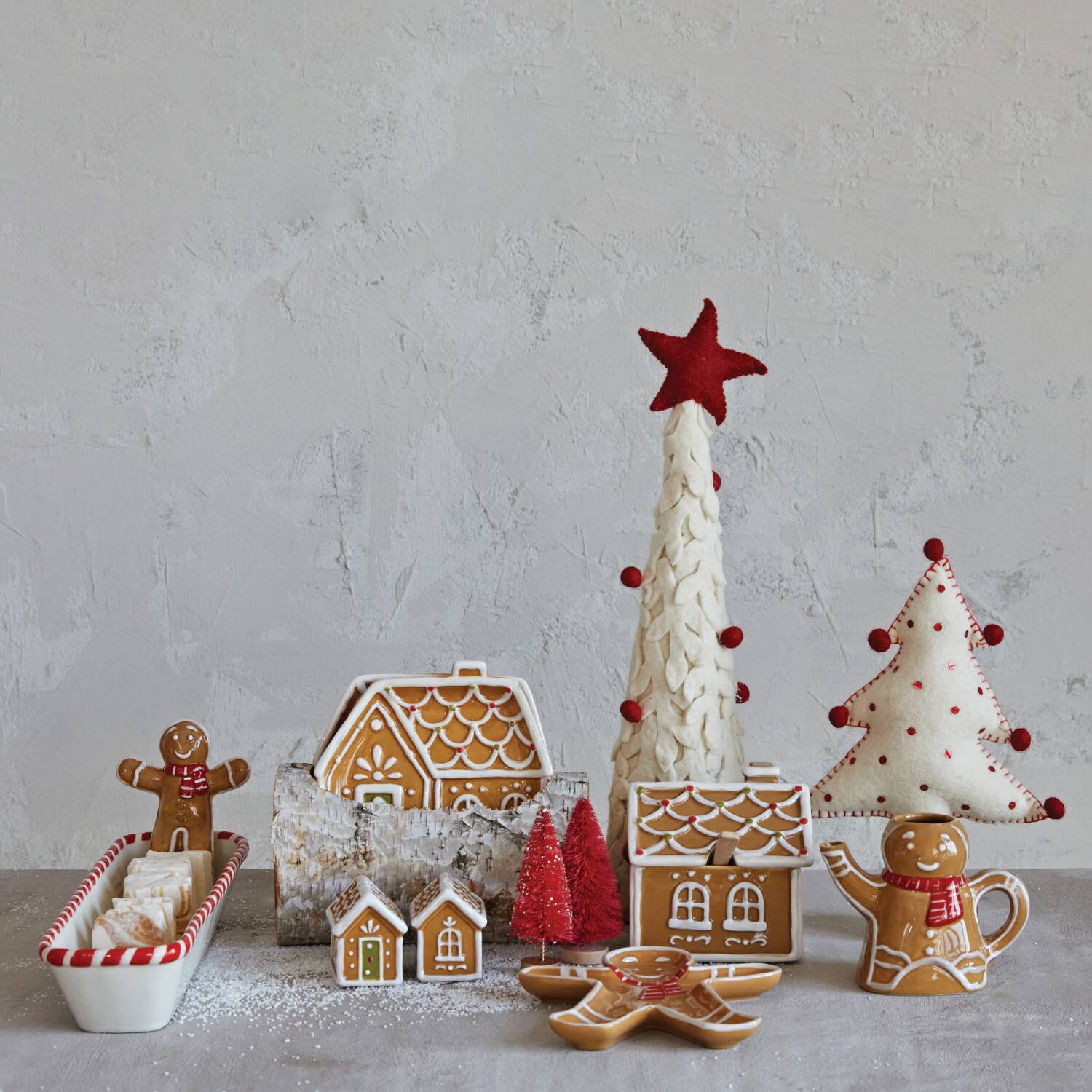 Hello Honey® 14.25" Hand-Painted Candy Cane Edge & Gingerbread Ceramic Cracker Dish
