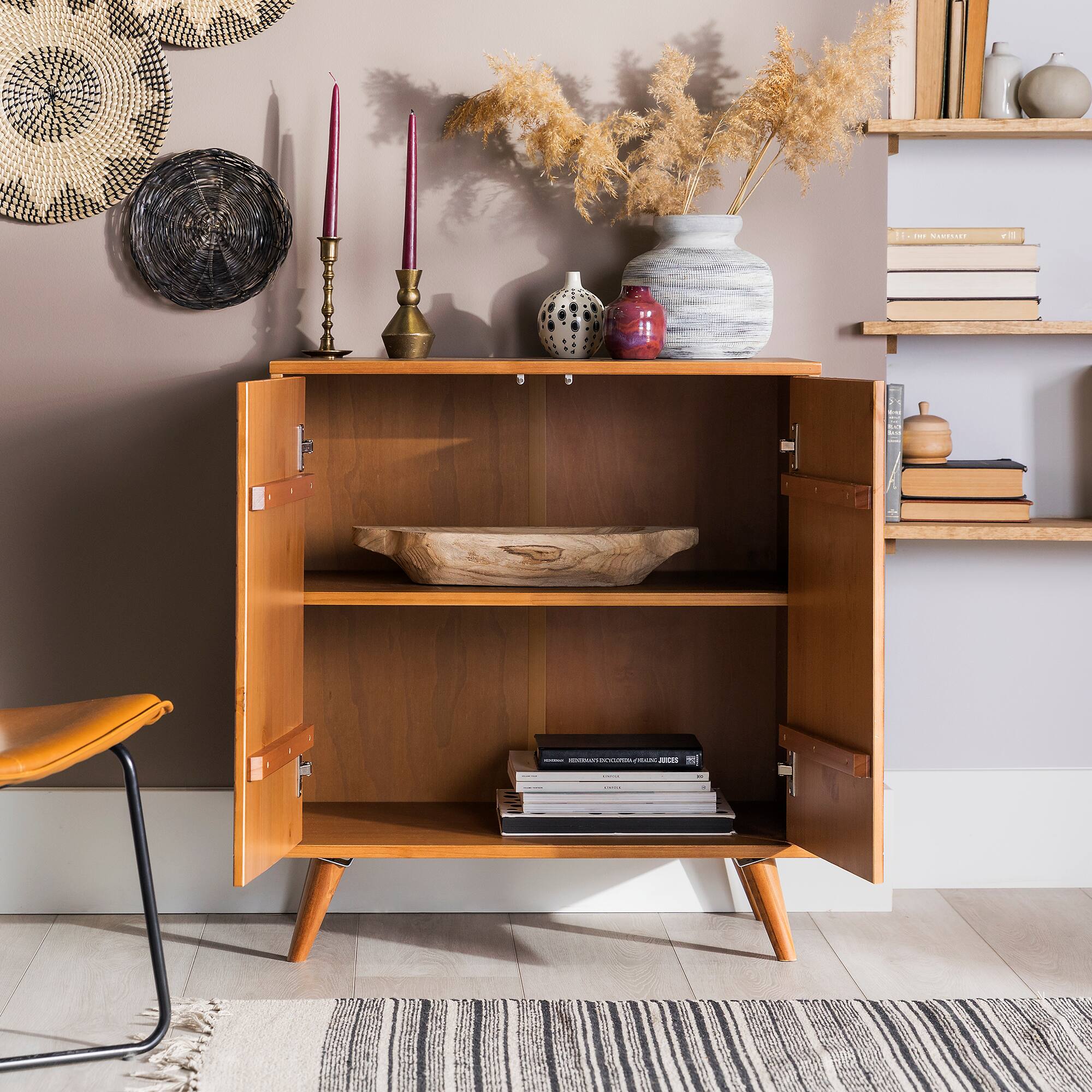 Walker Edison Caramel Chevron 2 Door Accent Cabinet