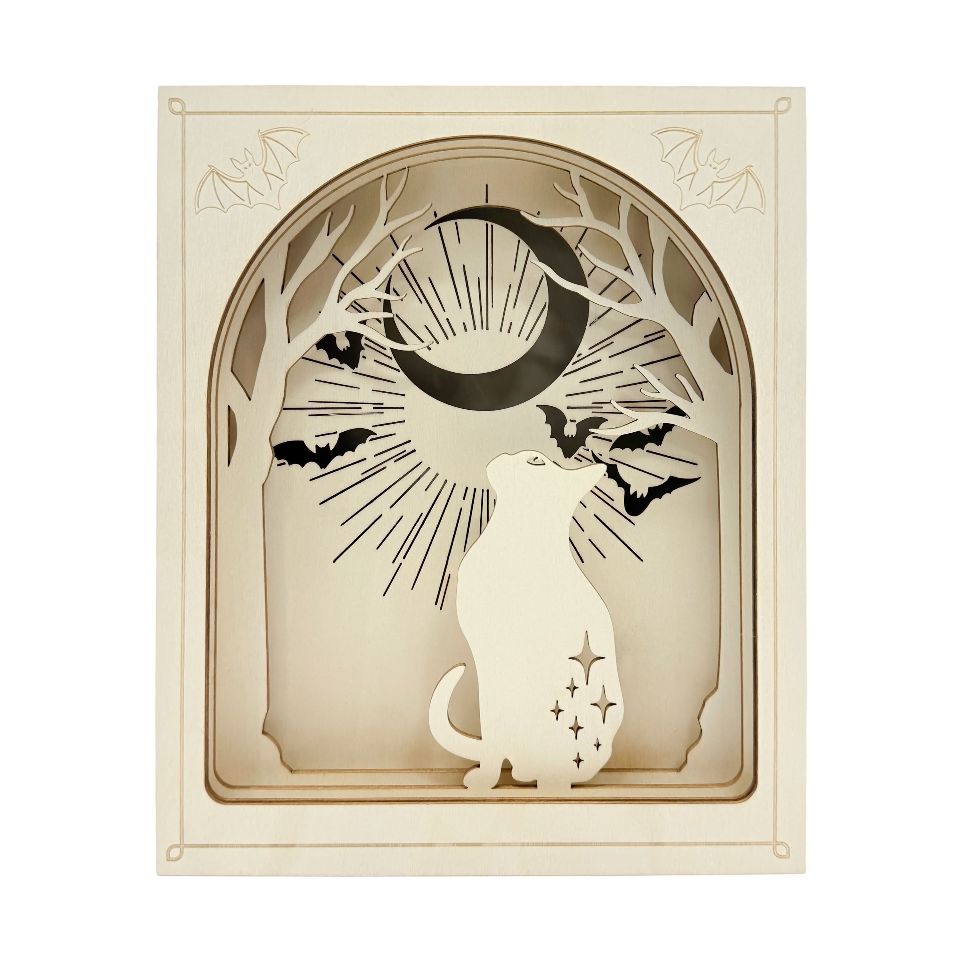 8.75" Cat & Moon Shadow Box DIY LED Wood Décor by Make Market®