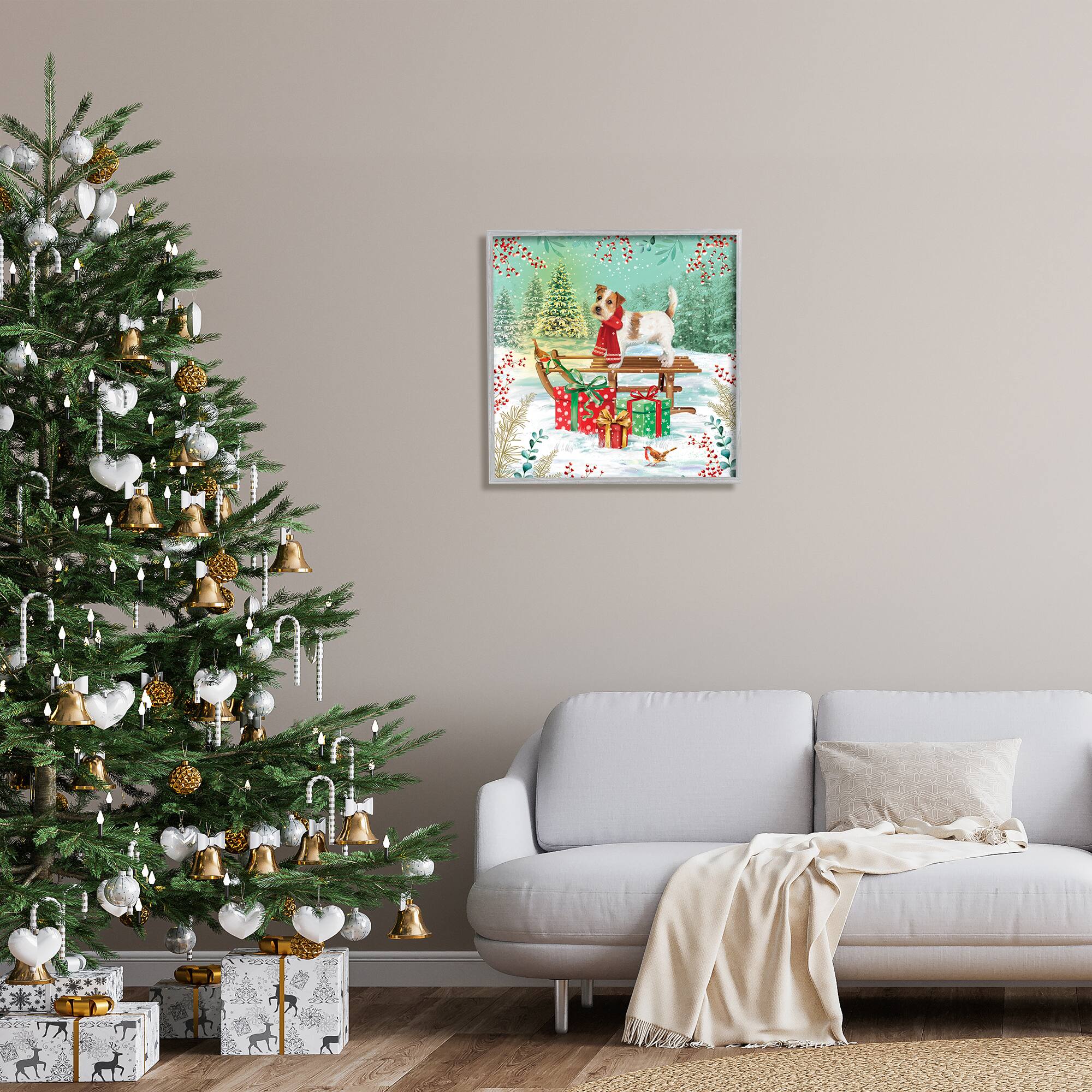 Stupell Industries Puppy On Sled Christmas Gifts Framed Giclee Art