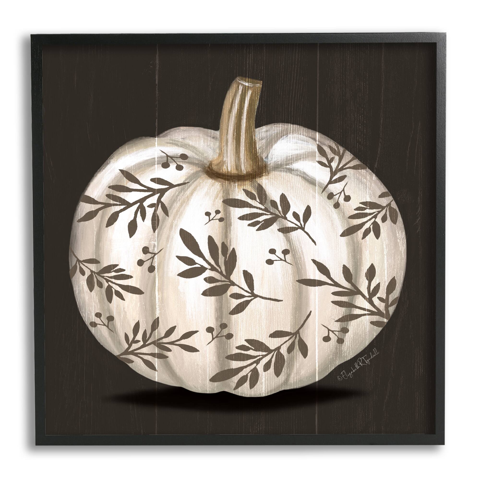 Stupell Industries Leaf Patterned Fall Pumpkin Framed Giclee Art