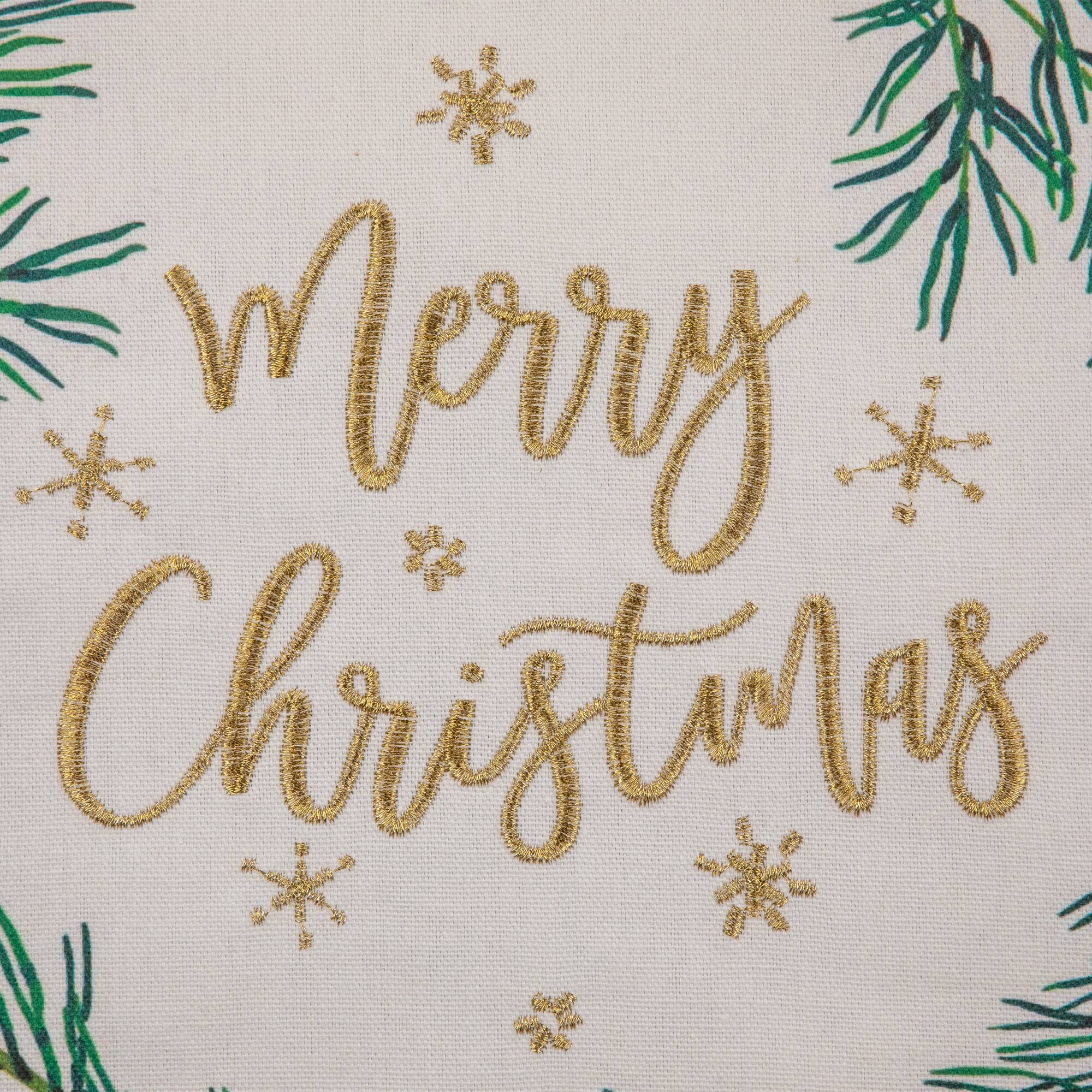 18" Embroidered "Merry Christmas" Wreath Cotton Square Throw Pillow