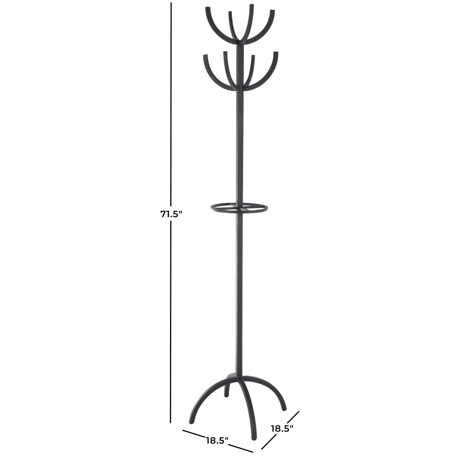 72" Black Metal 8 Hook Coat Rack with Ached Legs