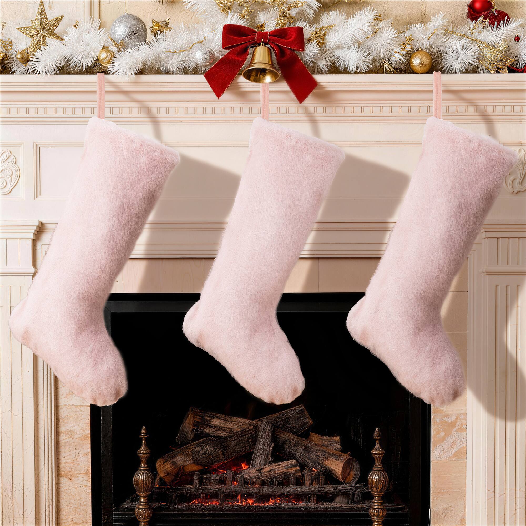 Glitzhome® 24" Pink Plush Christmas Stocking