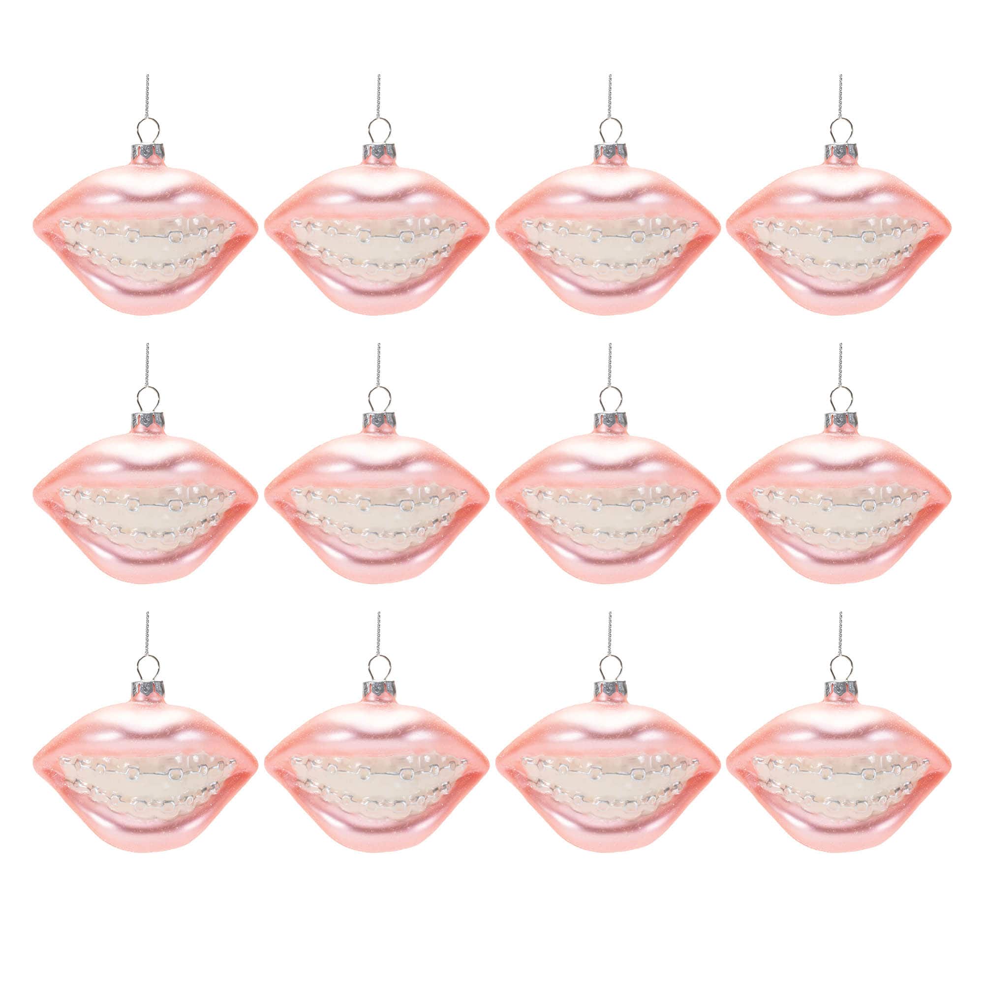 2.5" Glass Smile with Braces Ornaments, 12ct.
