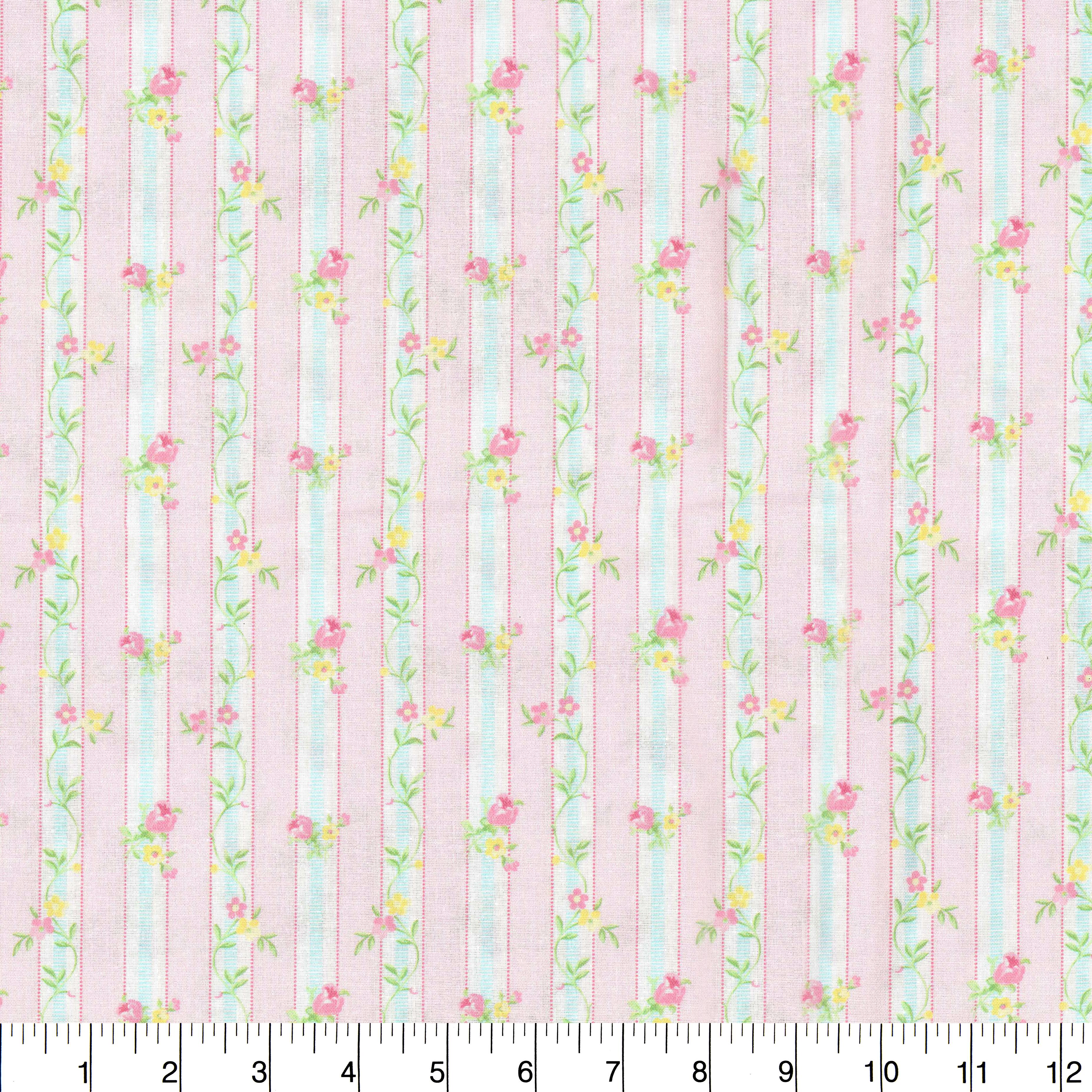 10 yd. Full Bolt: Fabric Traditions Floral Stripe Cotton Fabric
