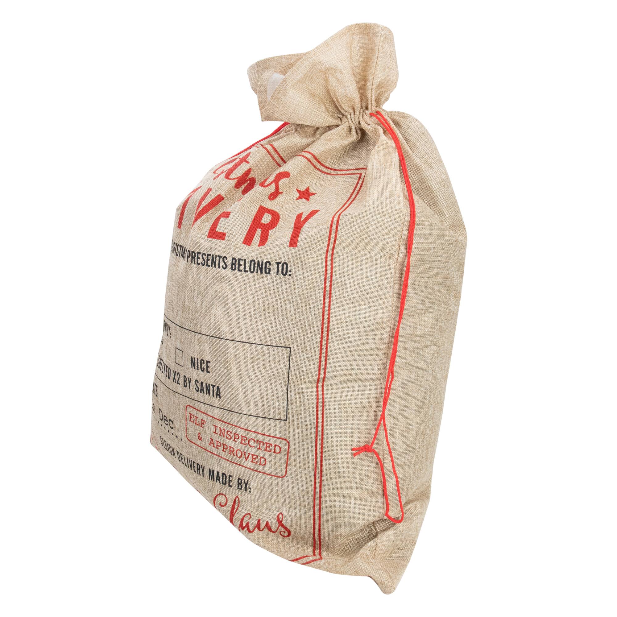 27" Beige & Red Christmas Delivery Tie Gift Bag