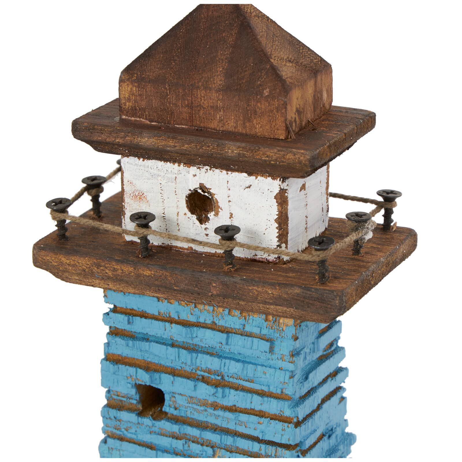 10" Red & Blue Wood Light Housee Sculpture Set