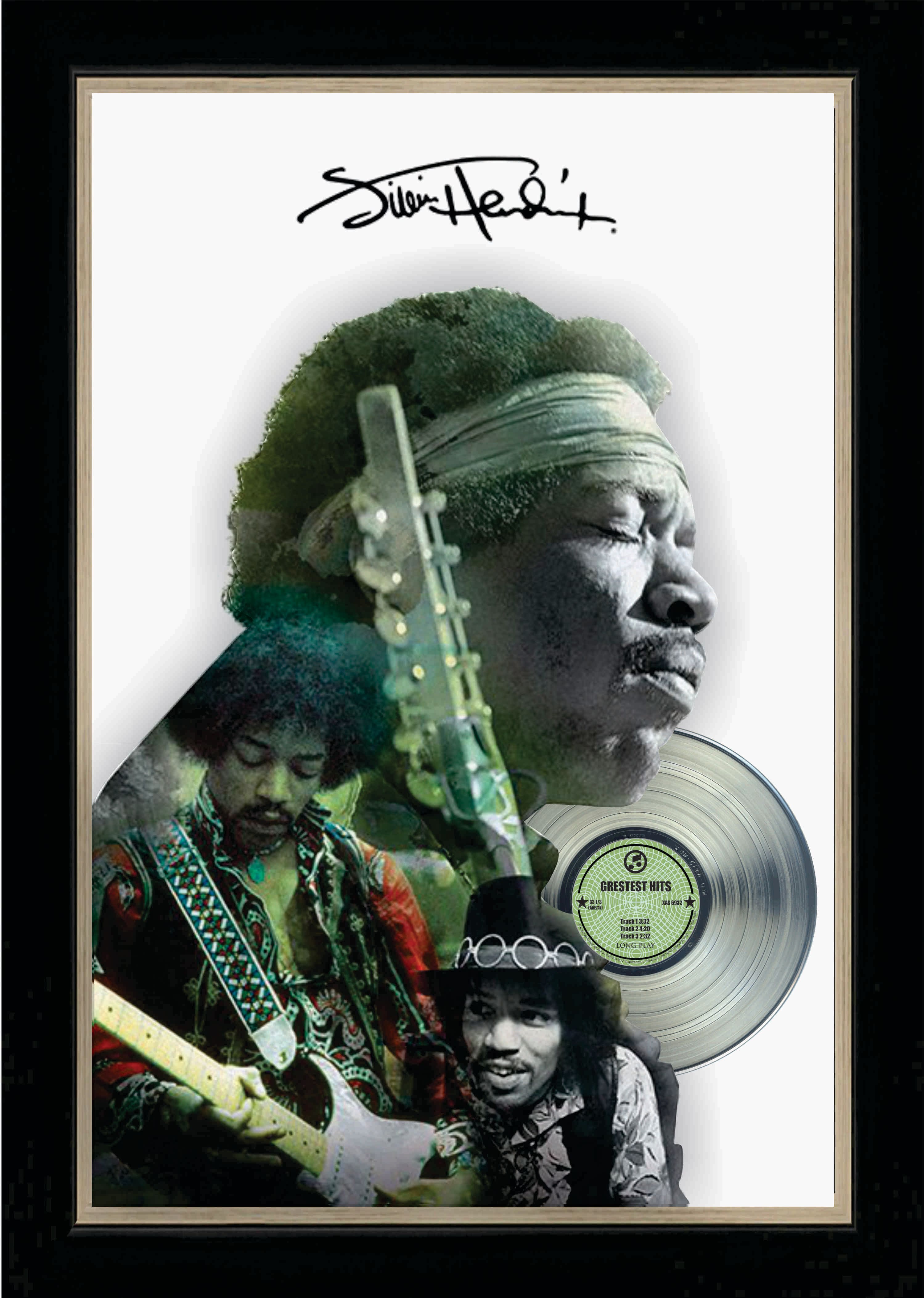 Jimi Hendrix Framed Double Exposure With Platinum LP 27.5" x 39.5"