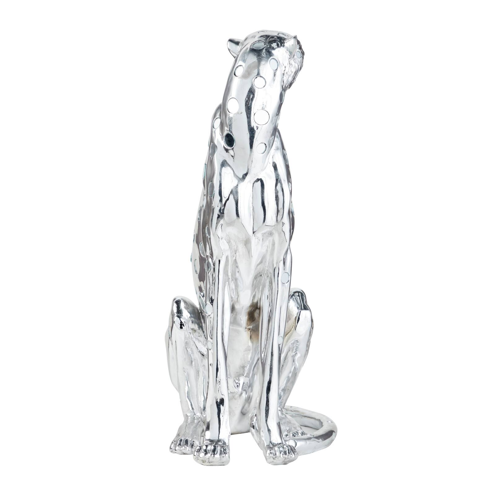 23" Silver Eclectic Leopard Sculpture