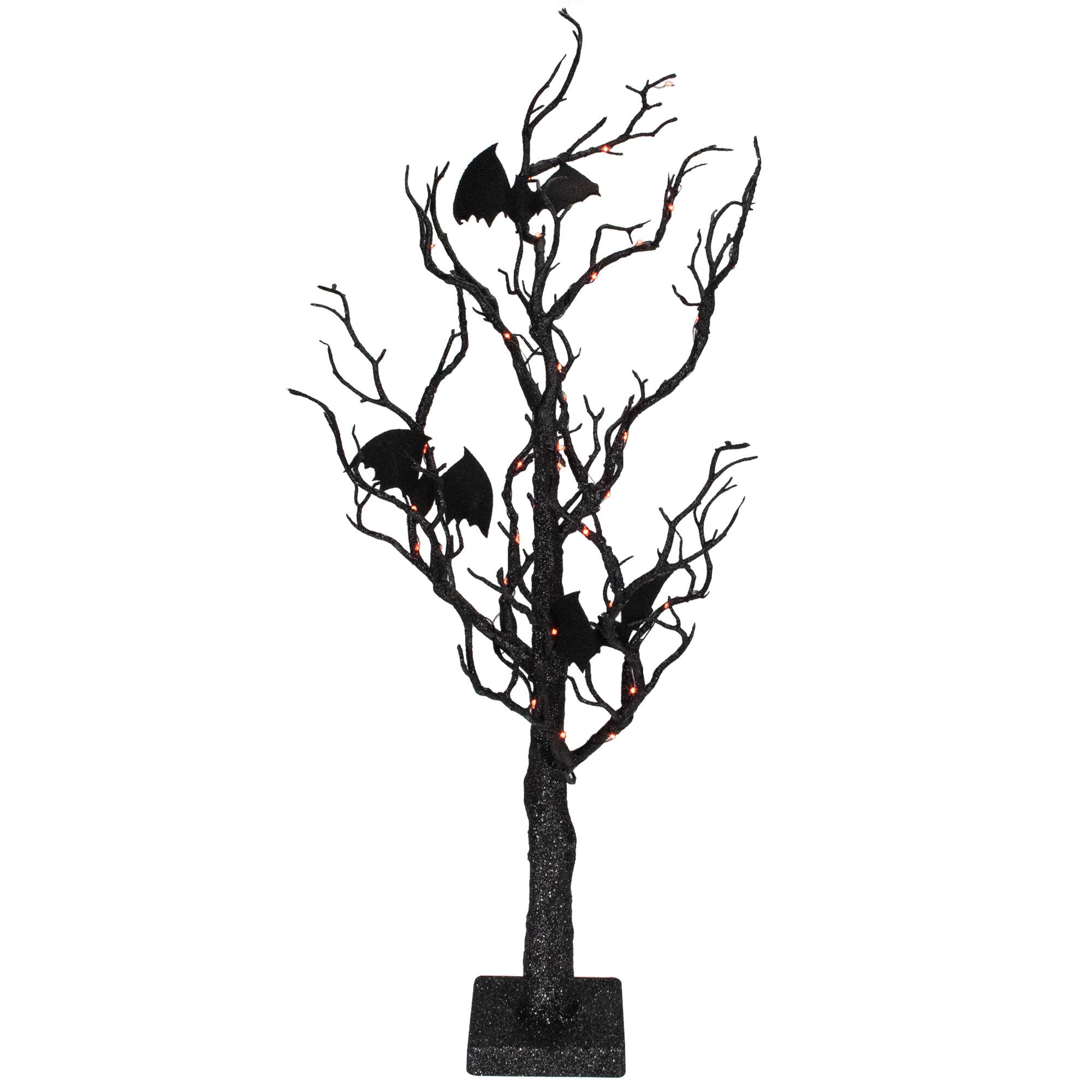 26.5" Black & Orange Glittered LED Tabletop Halloween Tree