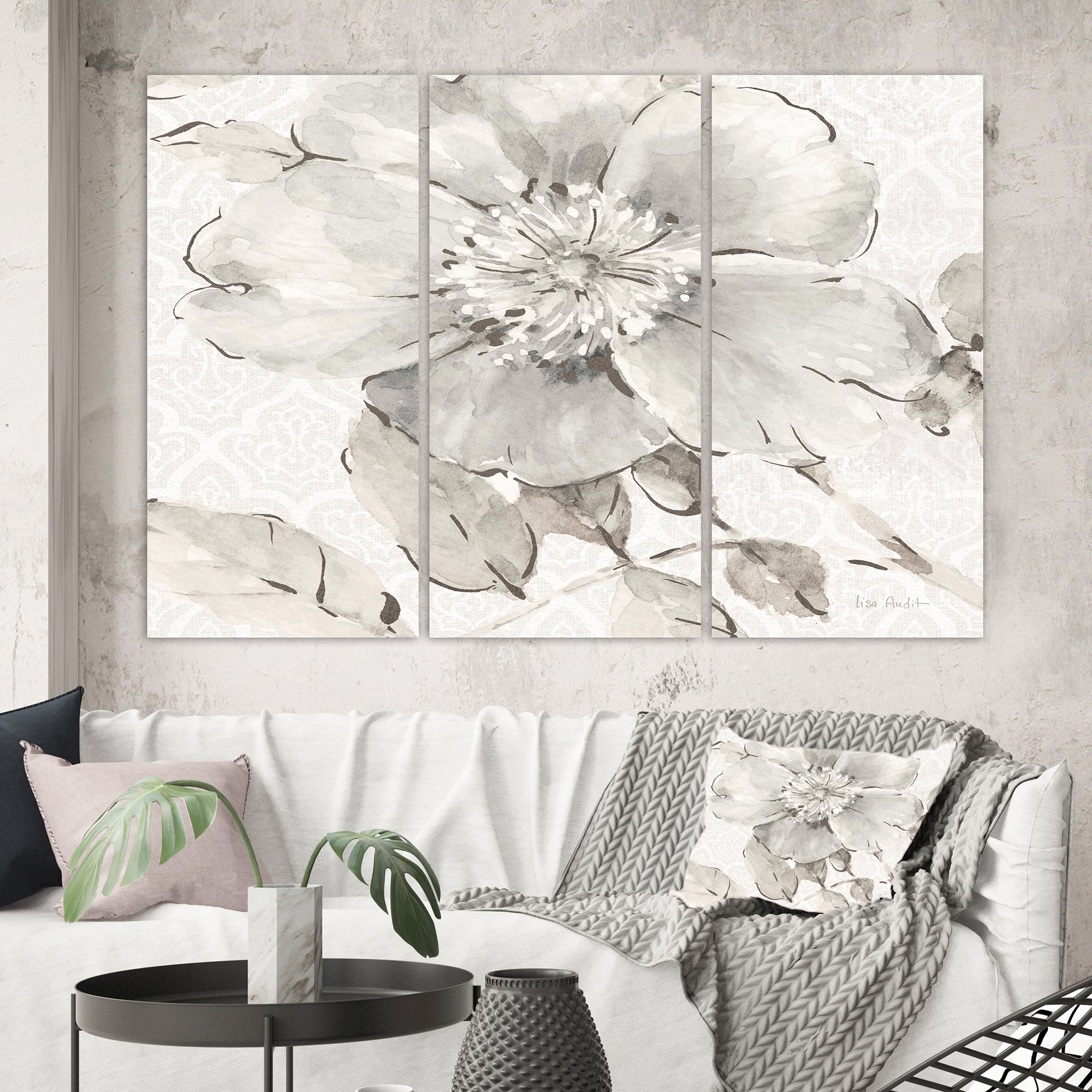 Designart - Indigold Grey Peonies II