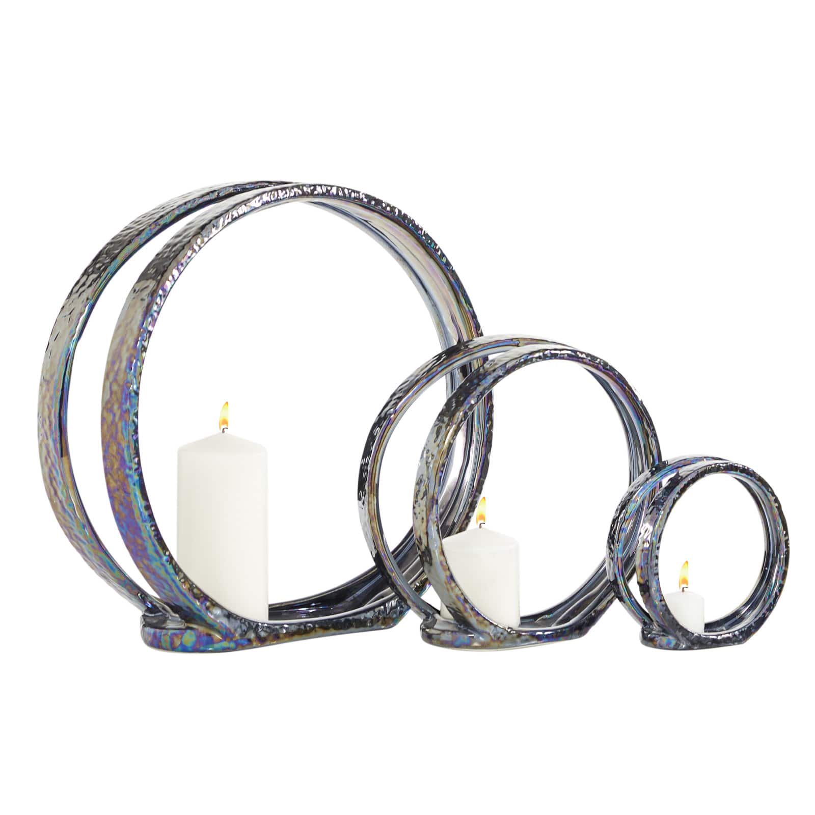 14" Silver Ceramic Glam Candlestick Holder Set