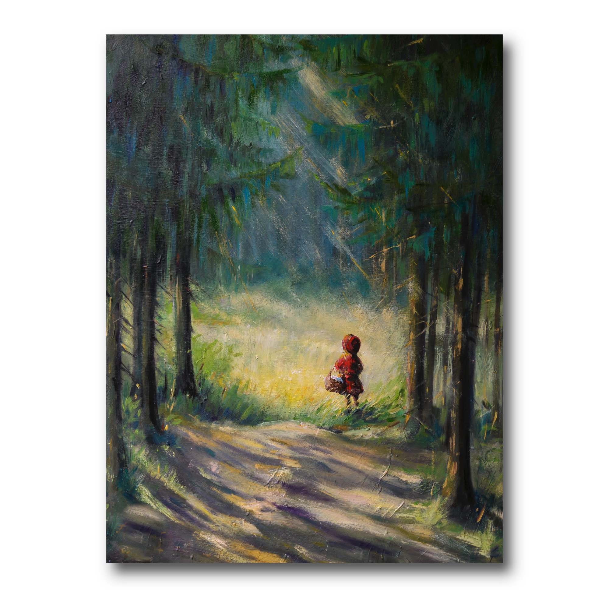 Designart - Little Red Riding Hood In The Woods - Traditional Canvas Wall Art Print
