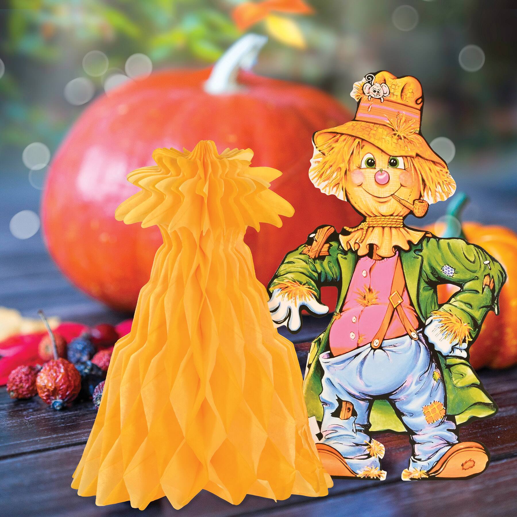 Beistle 11" Scarecrow with Tissue Cornshock Centerpiece Packs, 3ct.