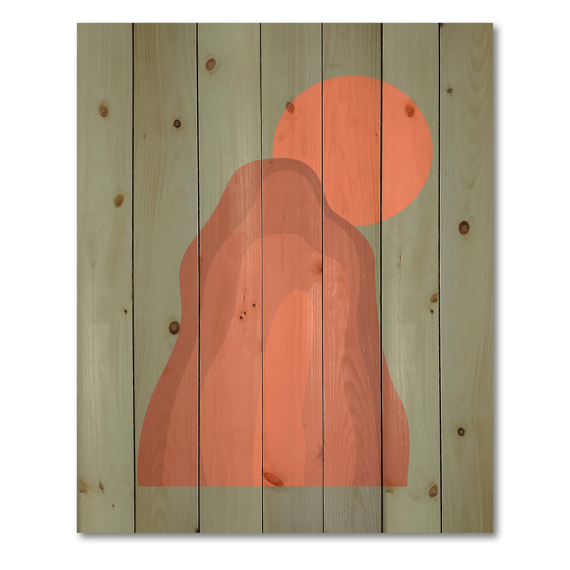 Designart - Pink Sunset Mountain Landscape - Modern Print on Natural Pine Wood