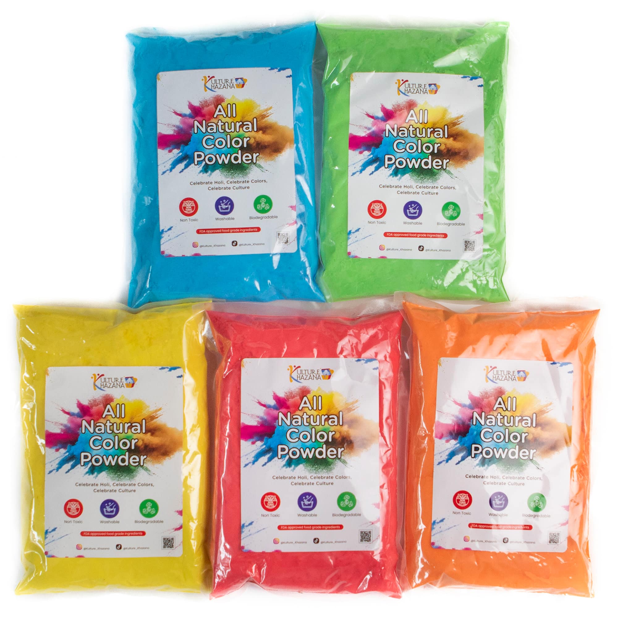 Kulture Khazana Holi 1lb. Color Powder Bags, 5ct.