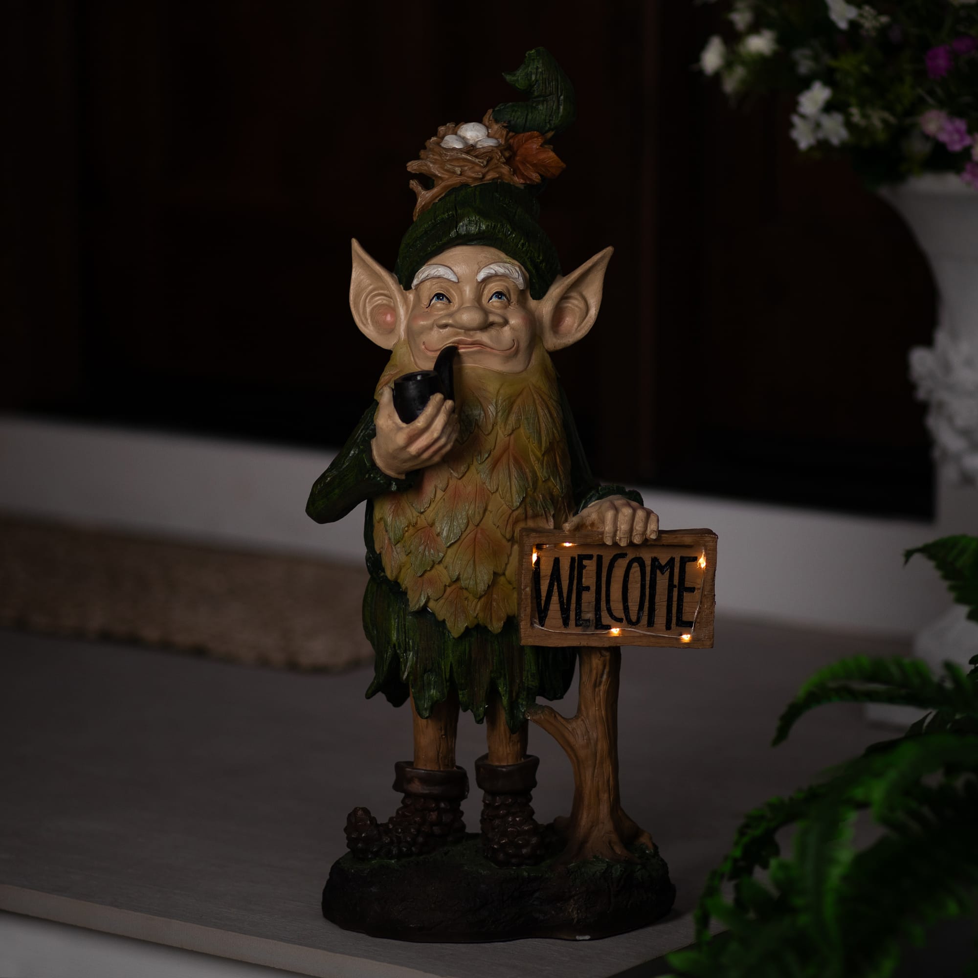 LED Solar Lighted Welcome Gnome Outdoor Garden Statue - 23.75"