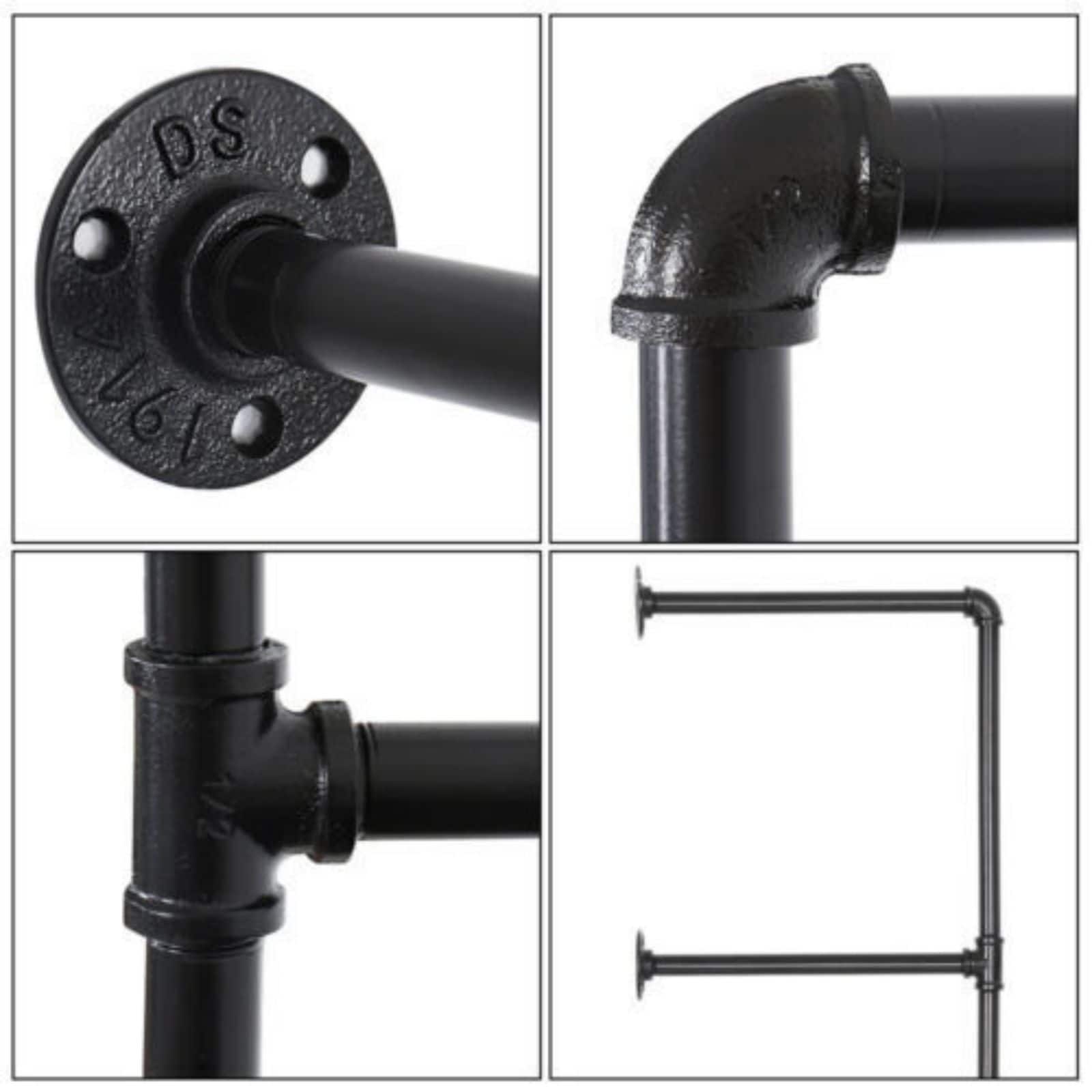 NEX™ 55" Black DIY Industrial Wall-Mounted Iron Pipe Open Bookshelf