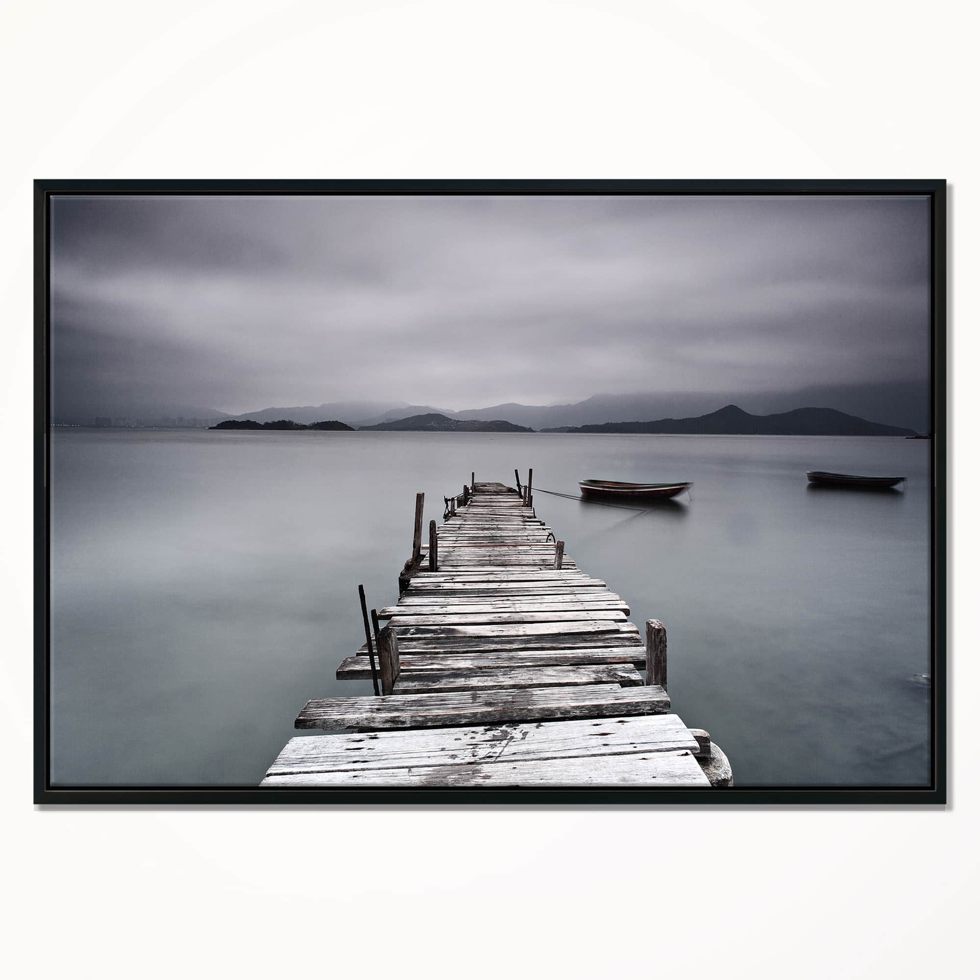 Designart - Pier and Boats at Seashore - Bridge Framed Canvas Art Print