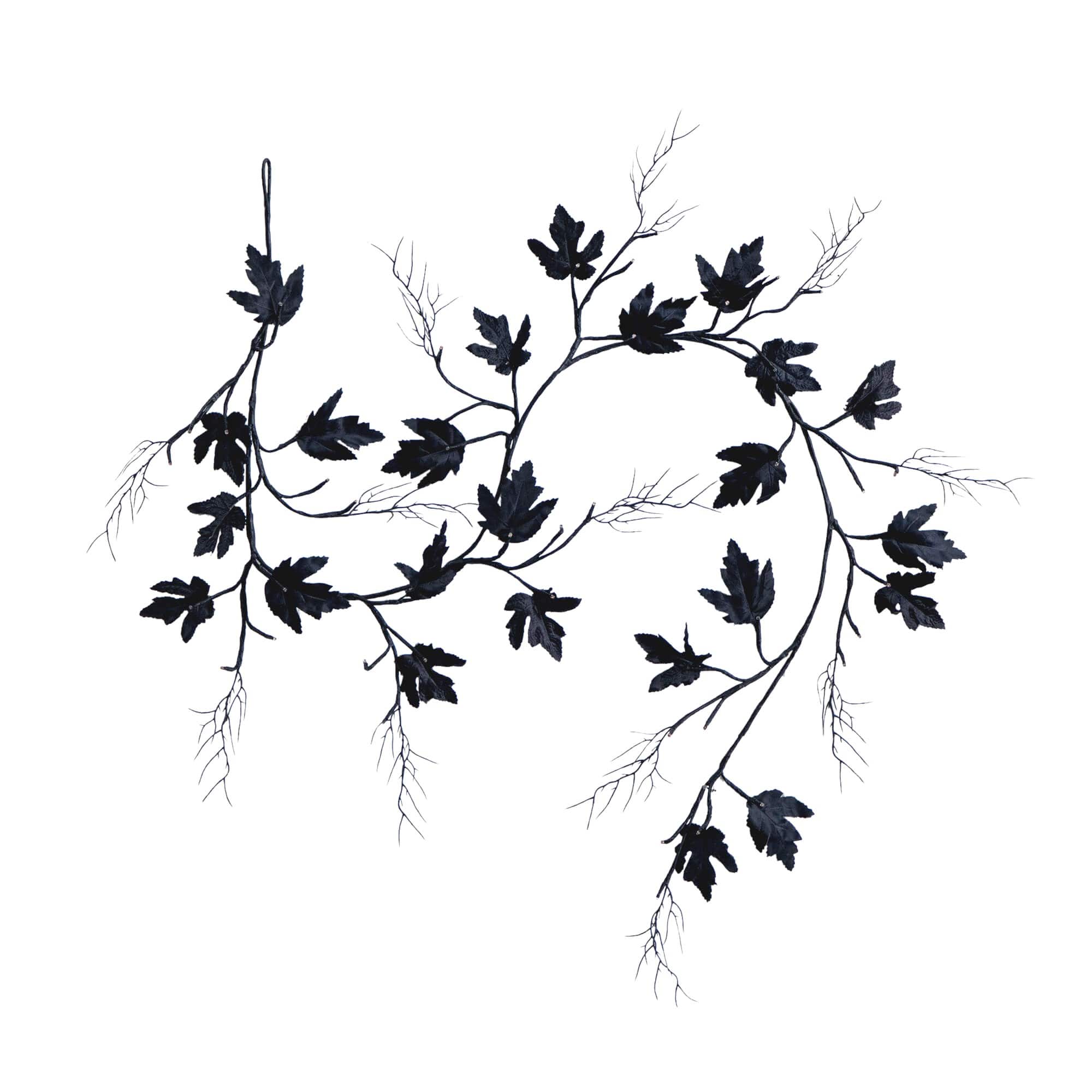 6.5ft. Pre-Lit Artificial Halloween Black Maple Garland with 48 Orange & Purple LED Lights