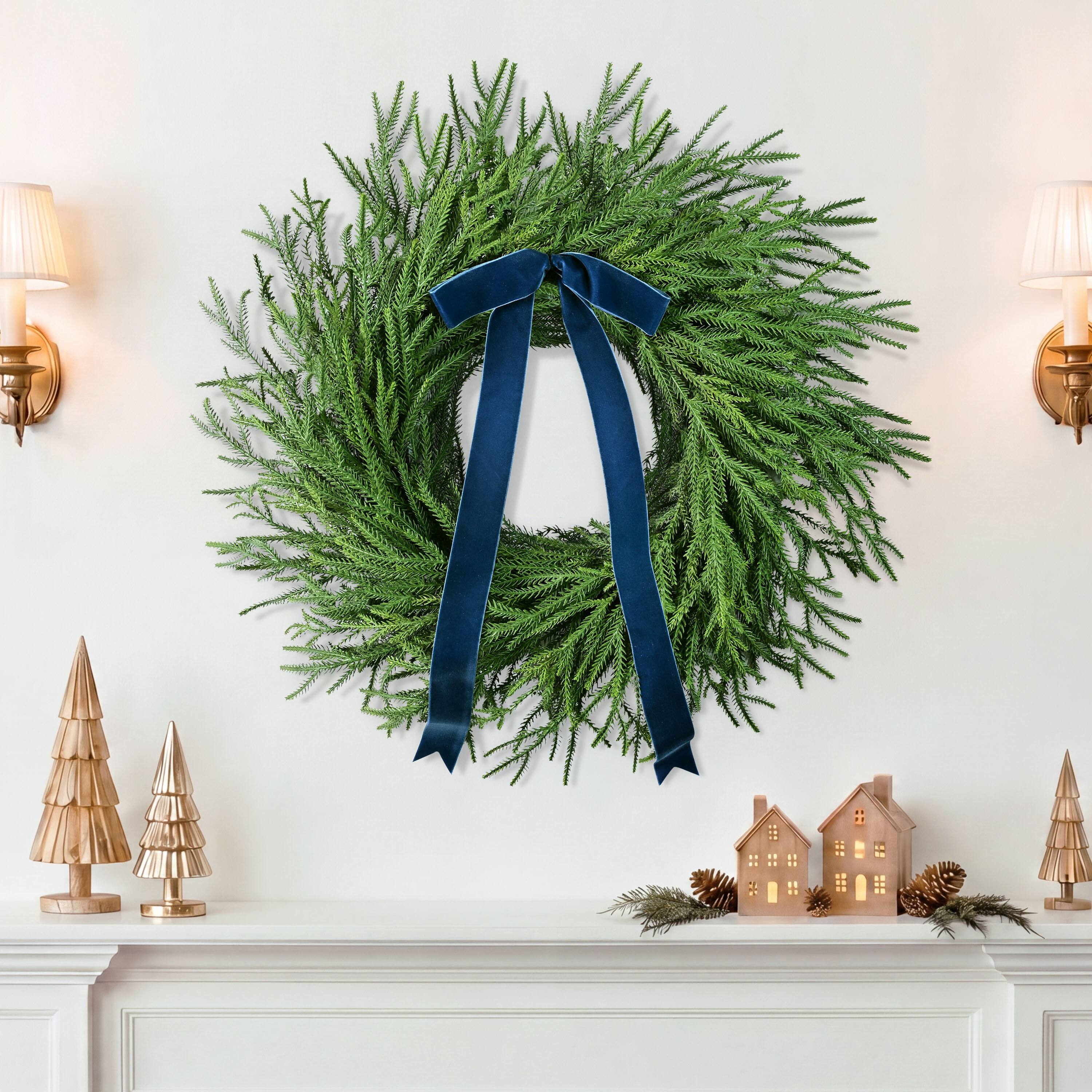 Puleo International 24" Unlit Artificial Spruce Wreath with Bow