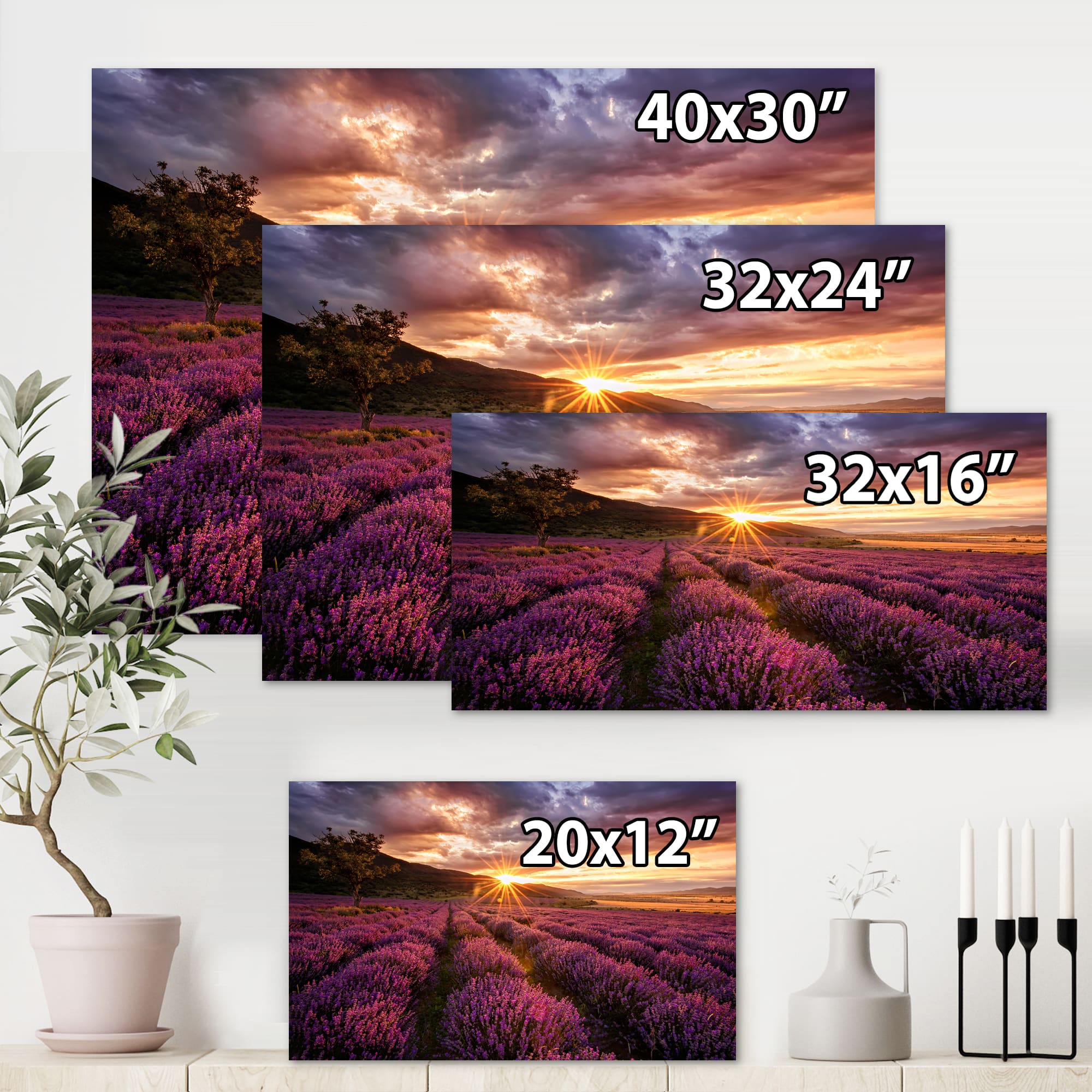 Designart - Sunrise & Dramatic Clouds Over Lavender Field IV - Farmhouse Canvas Wall Art Print