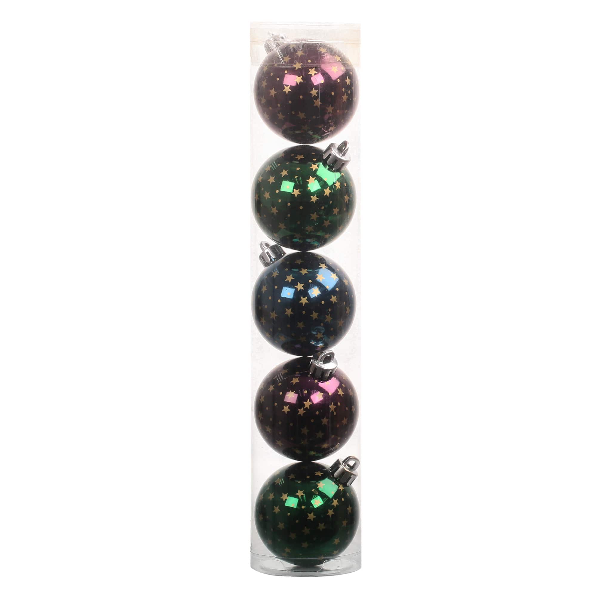 5 Pack 57mm Purple, Green & Blue Star Shatterproof Ball Ornaments by Ashland®