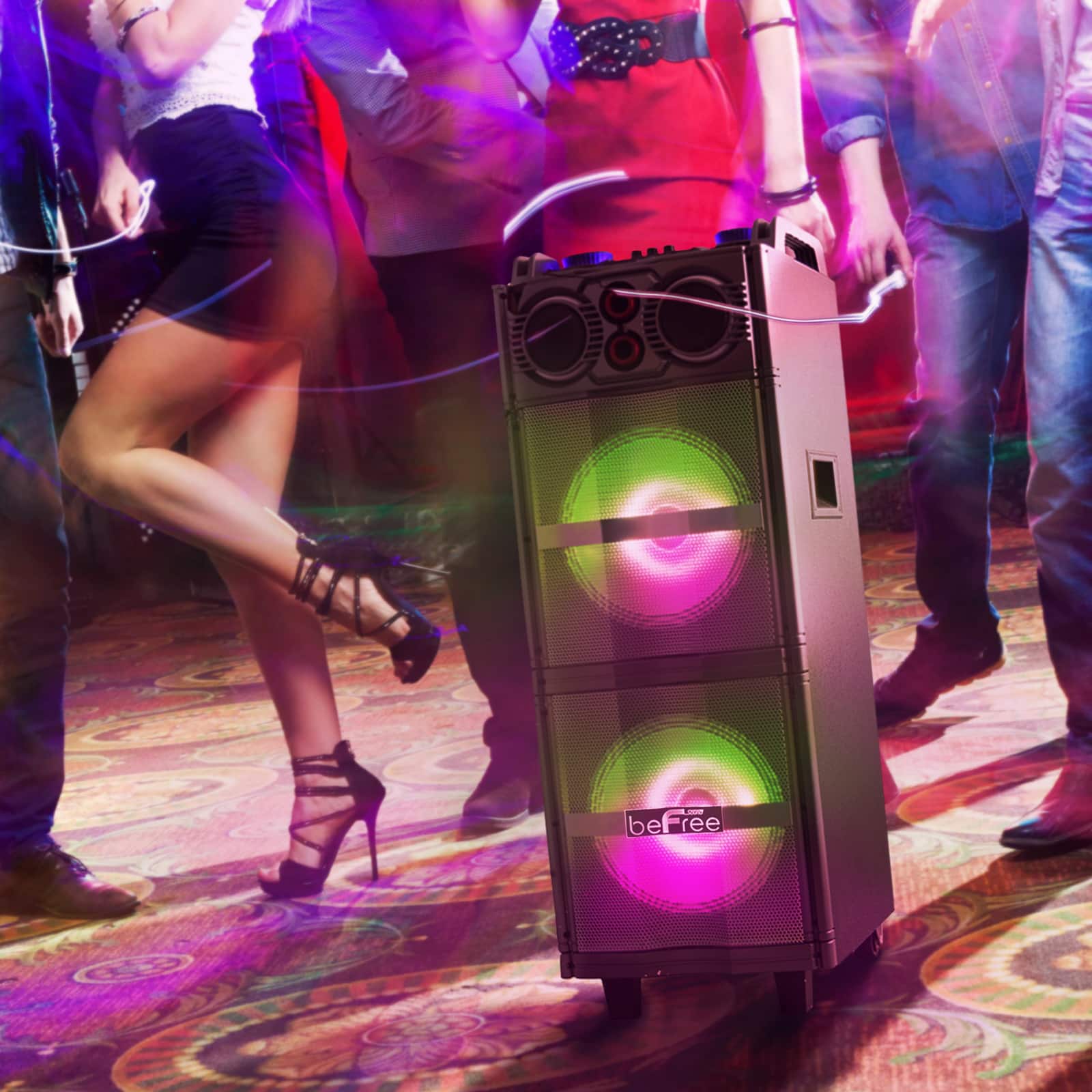 beFree Sound Double 10" Subwoofer Portable Bluetooth Party Speaker With Reactive Lights