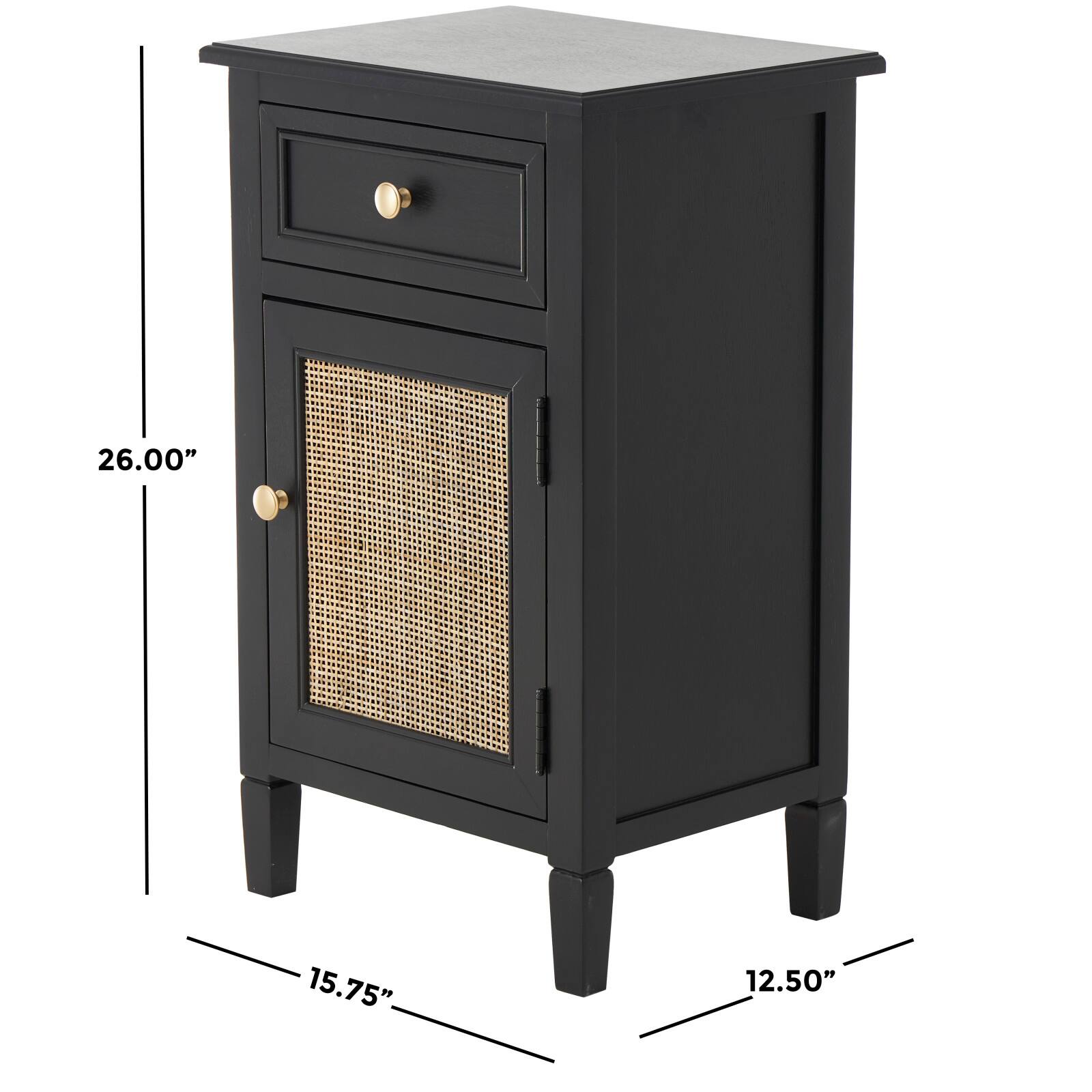 16" x 13" x 26" Black Handmade Room Cabinet with Rattan Front