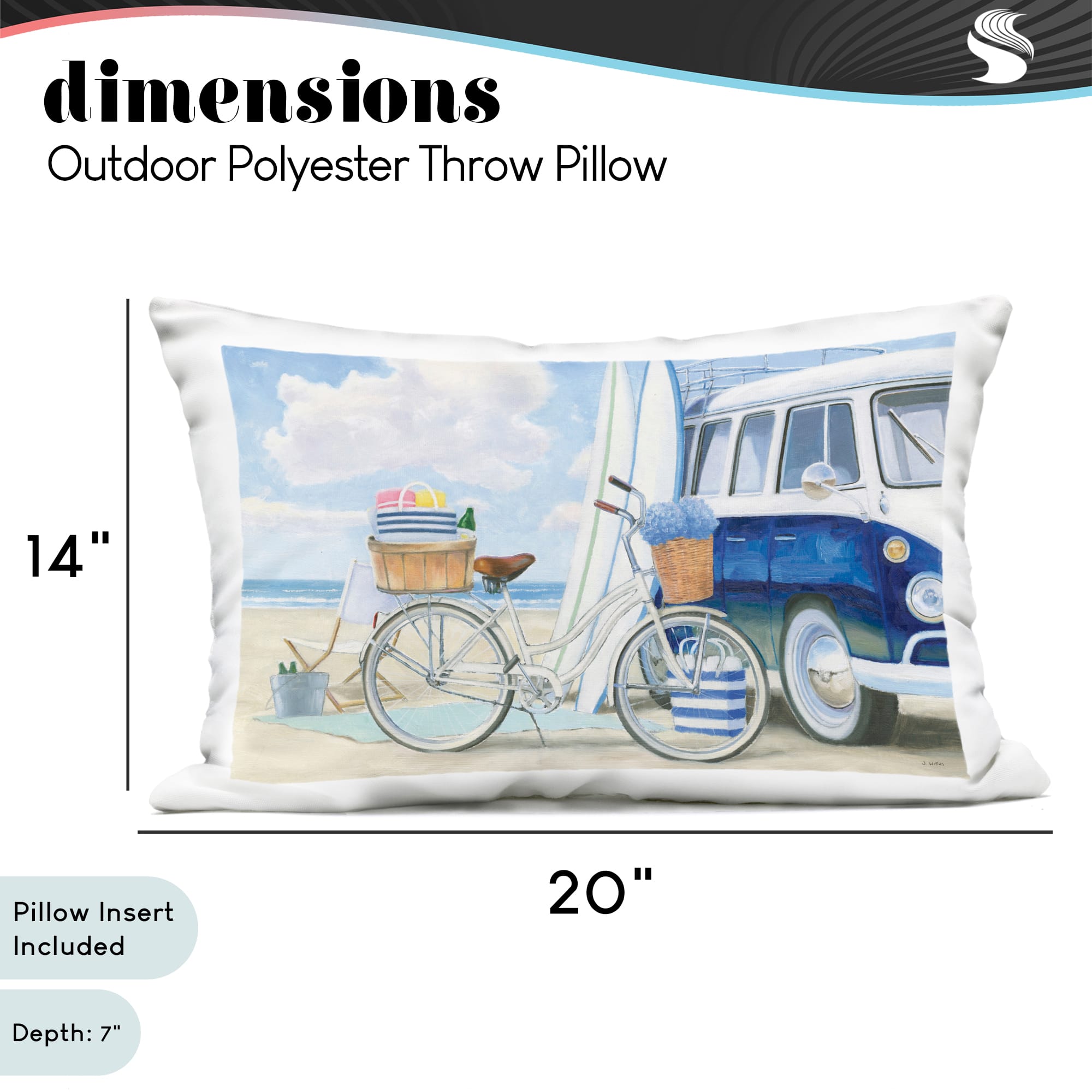 Stupell Industries 14" x 20" Bike & Van on Shore Outdoor Print Throw Pillow