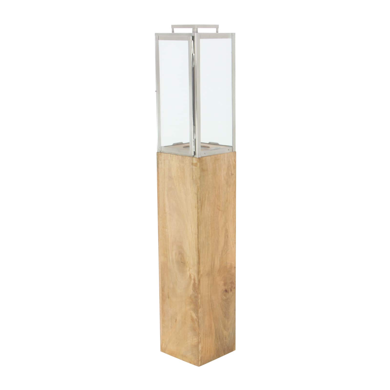 Brown Mango Wood Contemporary Candle Holder Lantern, 48" x 9" x 9"