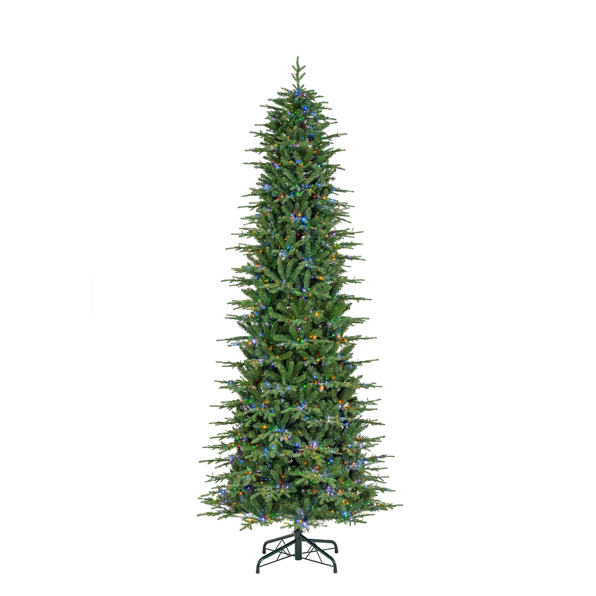 Glitzhome® 11ft. Pre-Lit Slim Fir Artificial Christmas Tree, Warm White & Multicolor LED Lights