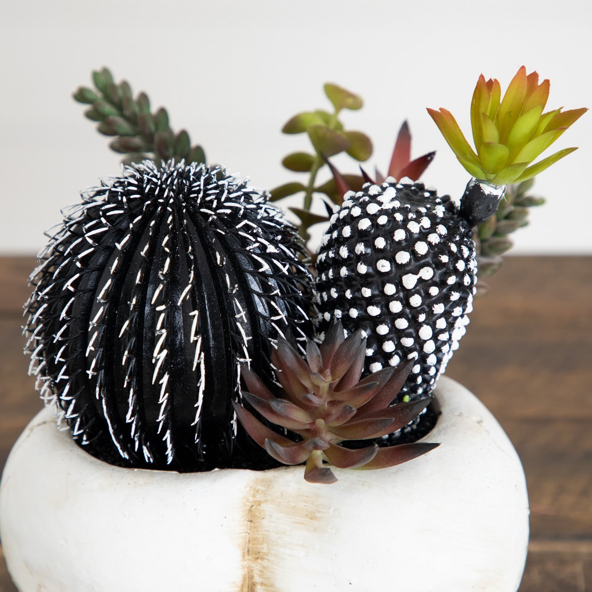 8" Artificial Halloween Succulent Garden in Double Skull Planter
