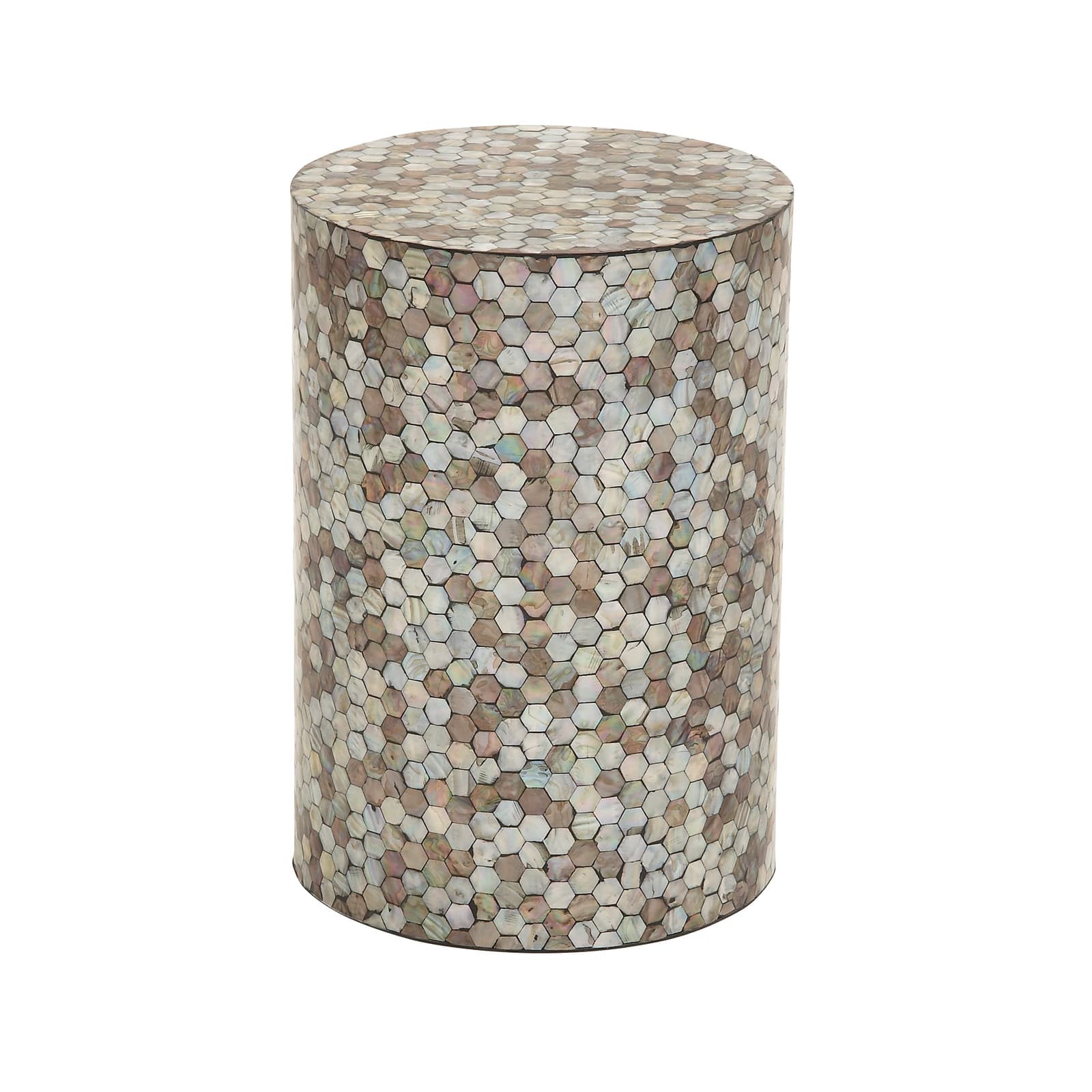 20" Multi Mussel Shells & Wood Contemporary Accent Table