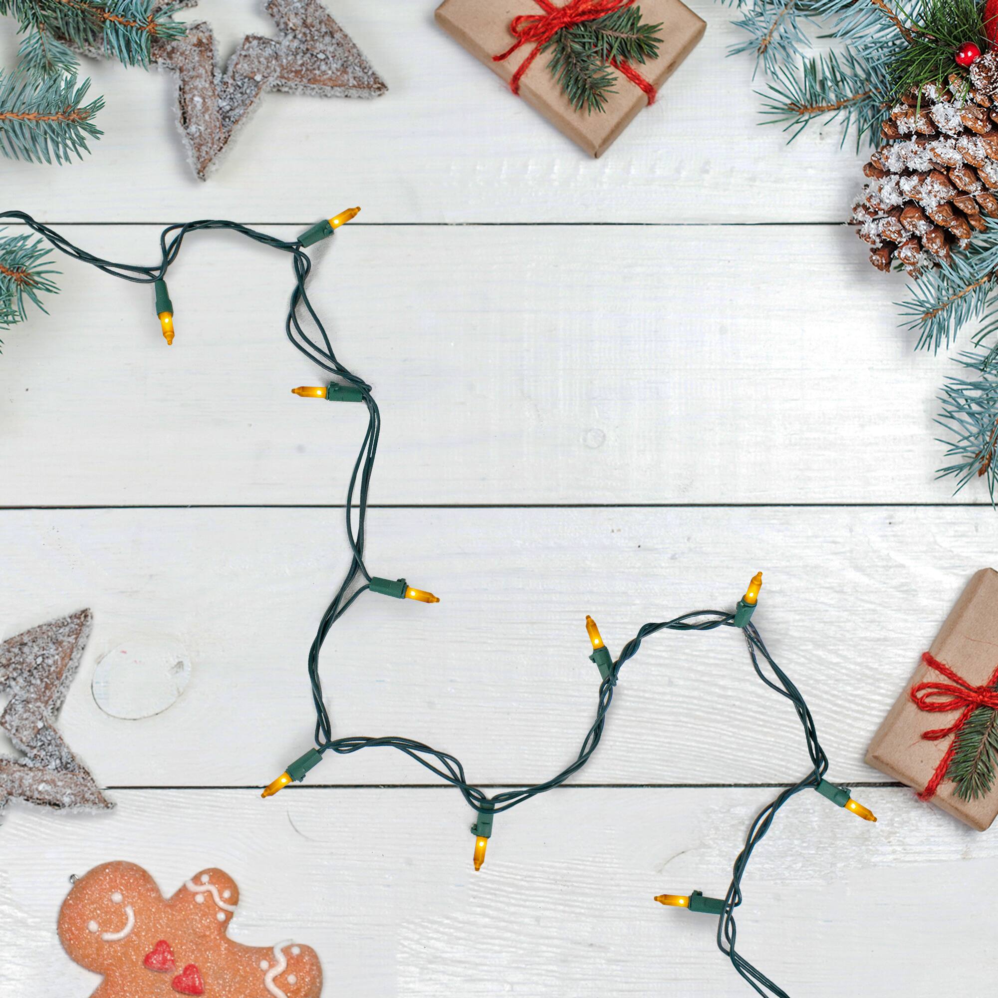 100ct. Opaque Gold Mini Christmas Lights Set With Green Wire