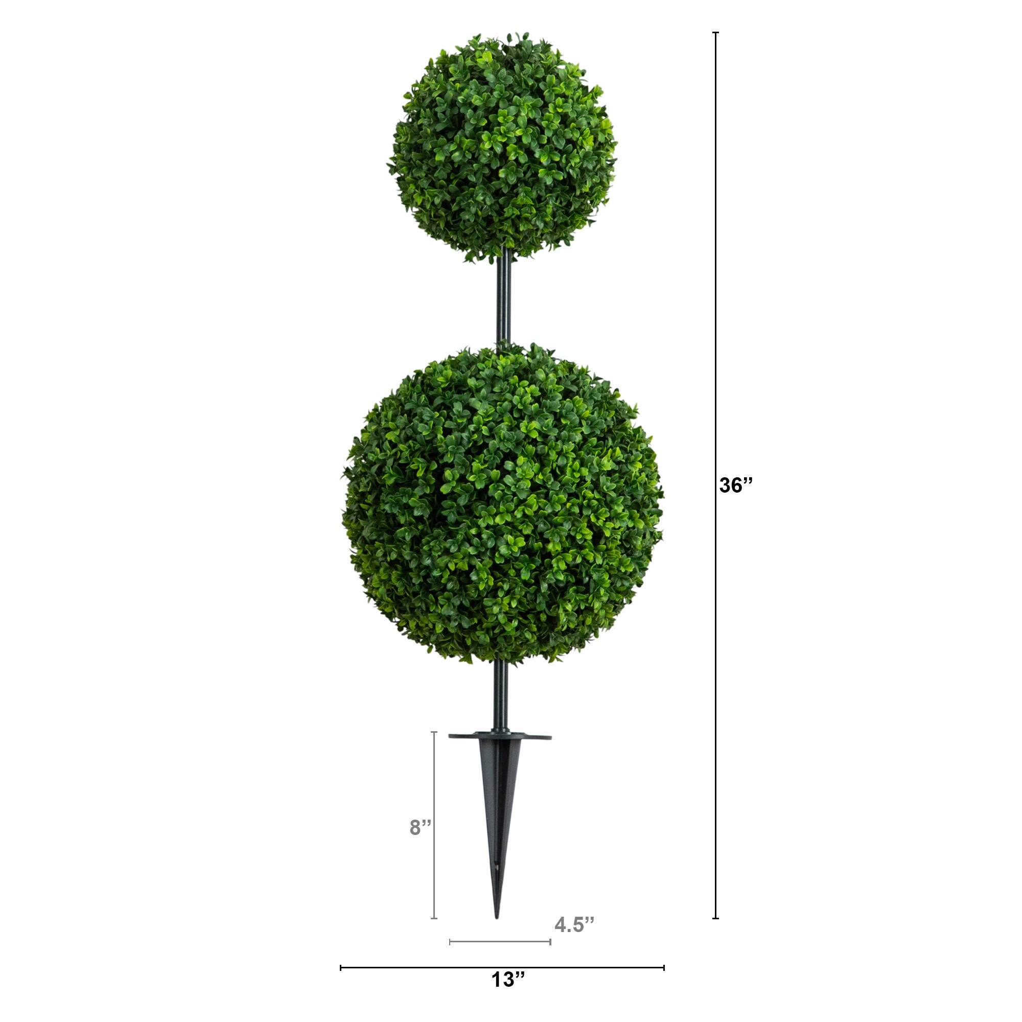 3ft. UV Resistant Artificial Boxwood Topiary with Integrated Ground Stake (Indoor/Outdoor)