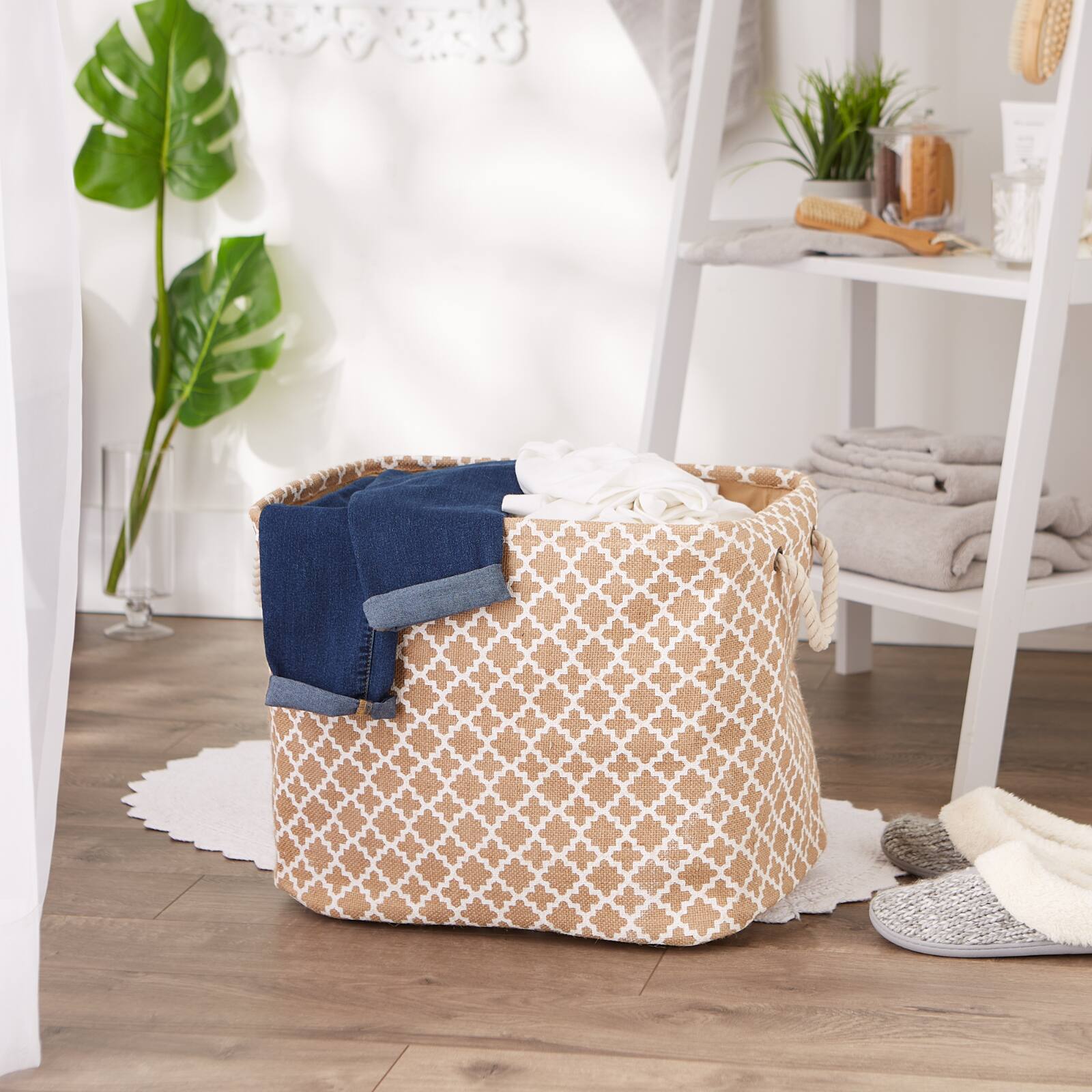 DII® 12" White Lattice Rectangle Burlap Bin
