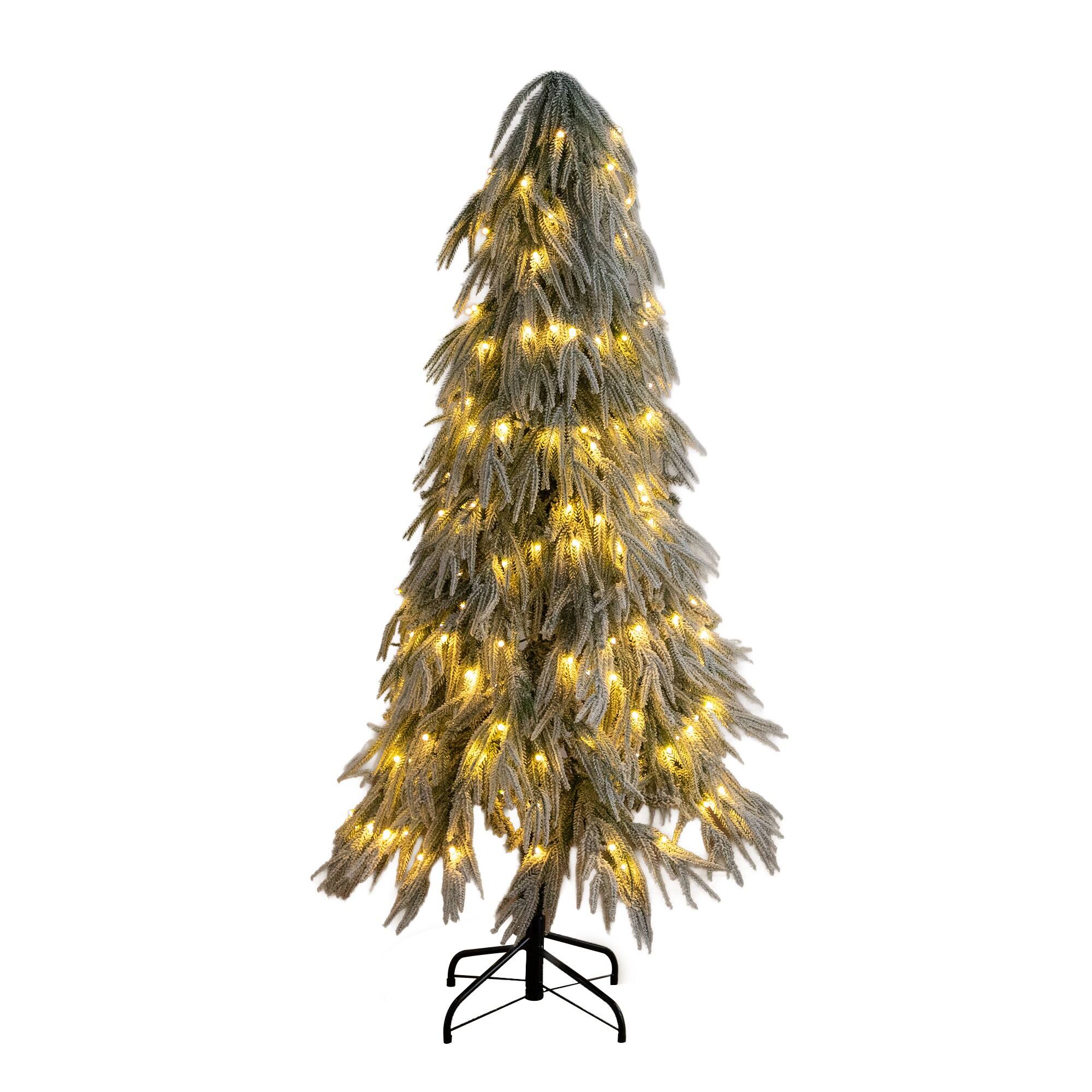 Nearly Natural 5ft. Pre-Lit Artificial Flocked Down Swept Christmas Tree, Warm White LED Lights